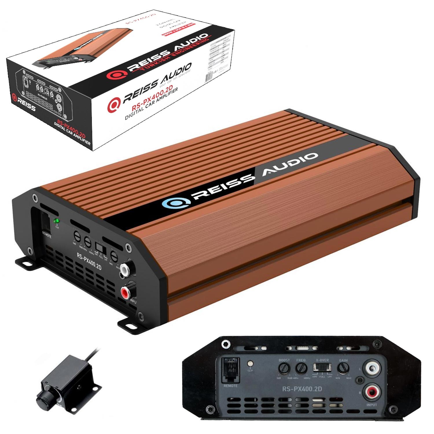 OTO AMFİ 400W 2 KANAL BASS KONTROL REISS AUDIO RS-PX400.2D