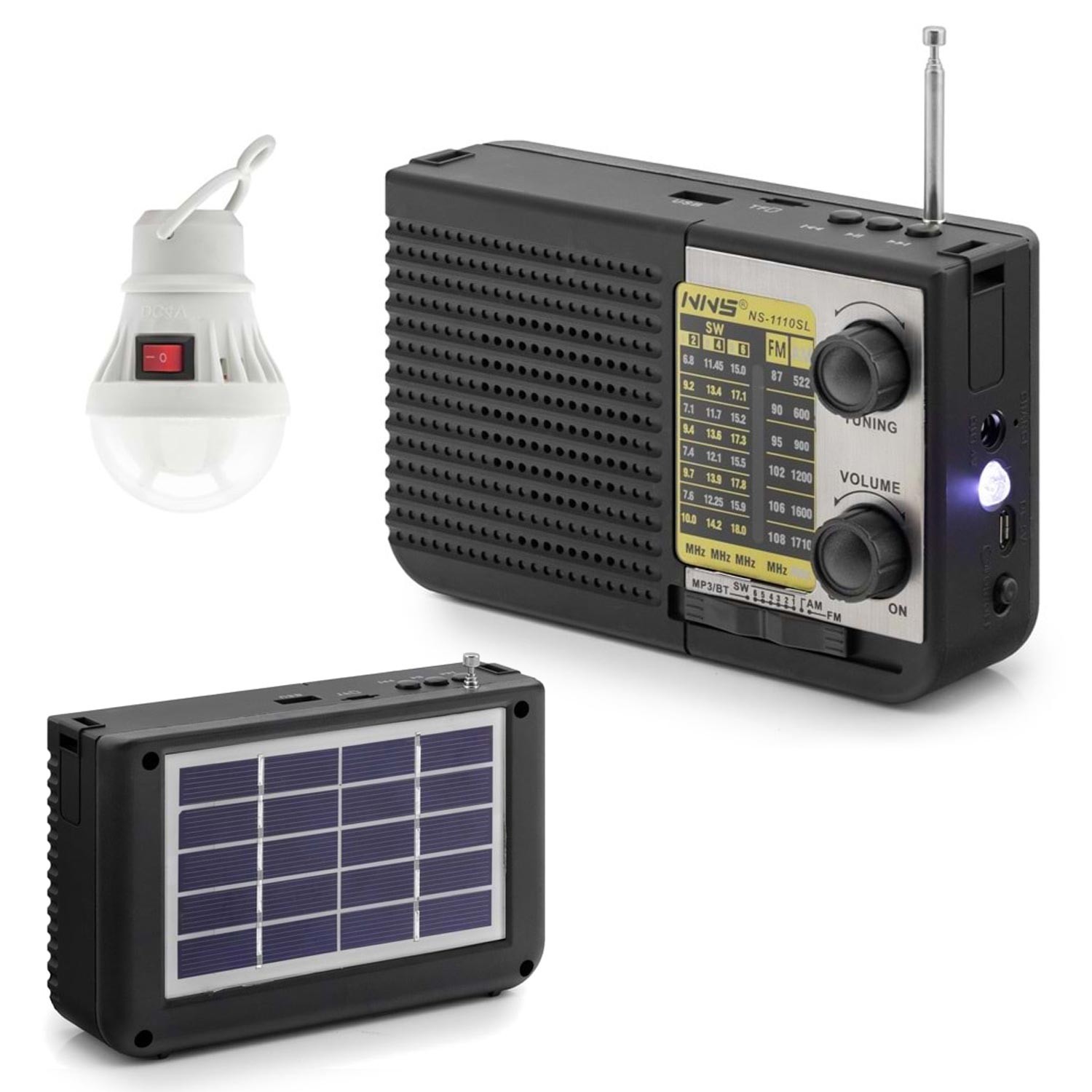 SOLAR KAMP LAMBASI ACIL DURUM ISIGI SARJLI BT/USB/SD/FM NNS NS1110SL