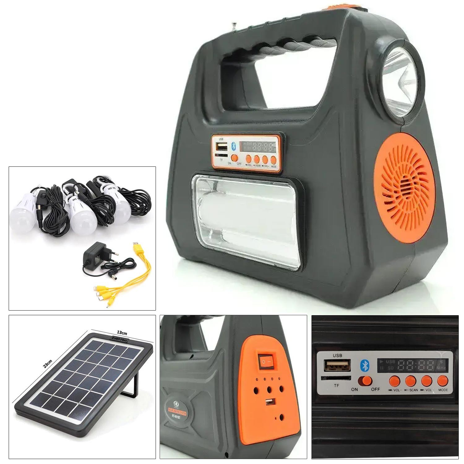 SOLAR KAMP LAMBASI ACIL DURUM ISIGI SARJLI BT/USB/SD/FM EVERTON RT-901BT