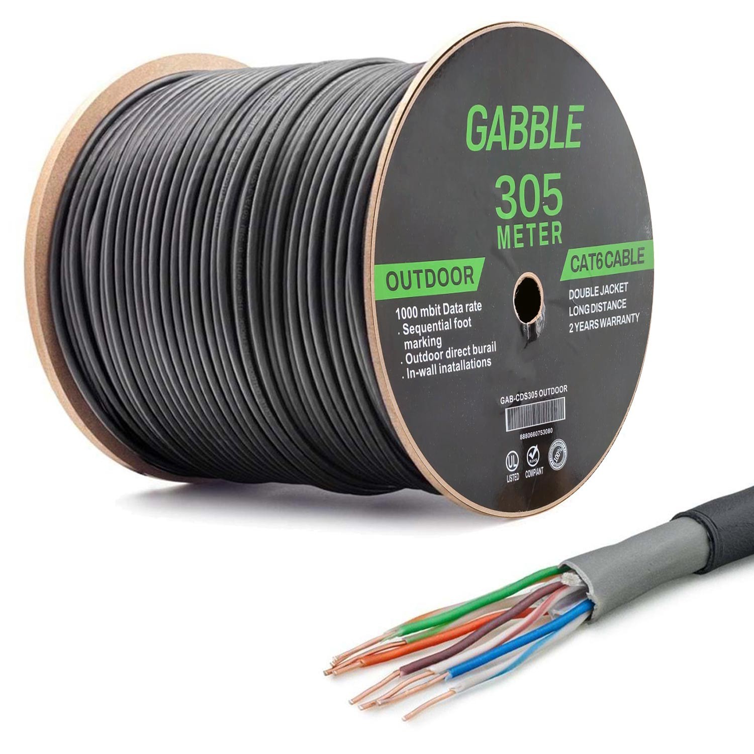 CAT6 KABLO DIŞ MEKAN 24AWG 0.48MM 305MT GABBLE GAB-CDS305