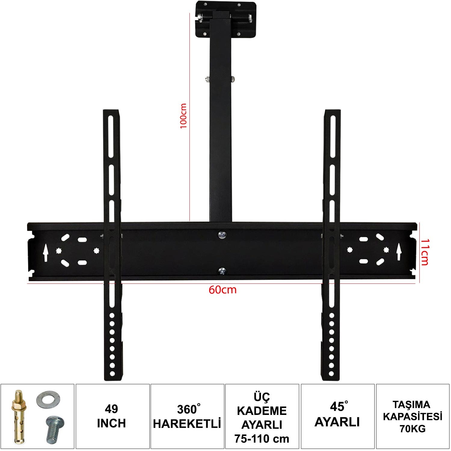 LCD LED TV TAVAN ASKI APARATI HAREKETLİ 42" 49" 55" 106-140CM UFİX 6011