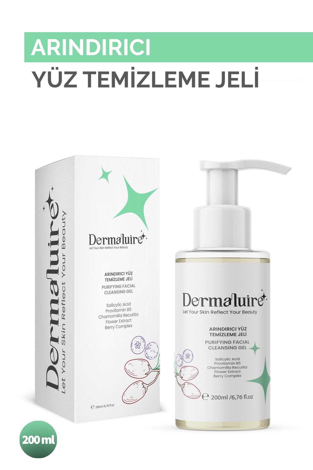 Dermaluire Arındırıcı Yüz Temizleme Jeli (Salicylic Acid, Provitamin B5, Chamomilla Recutita Flower Extract, Berry Complex)