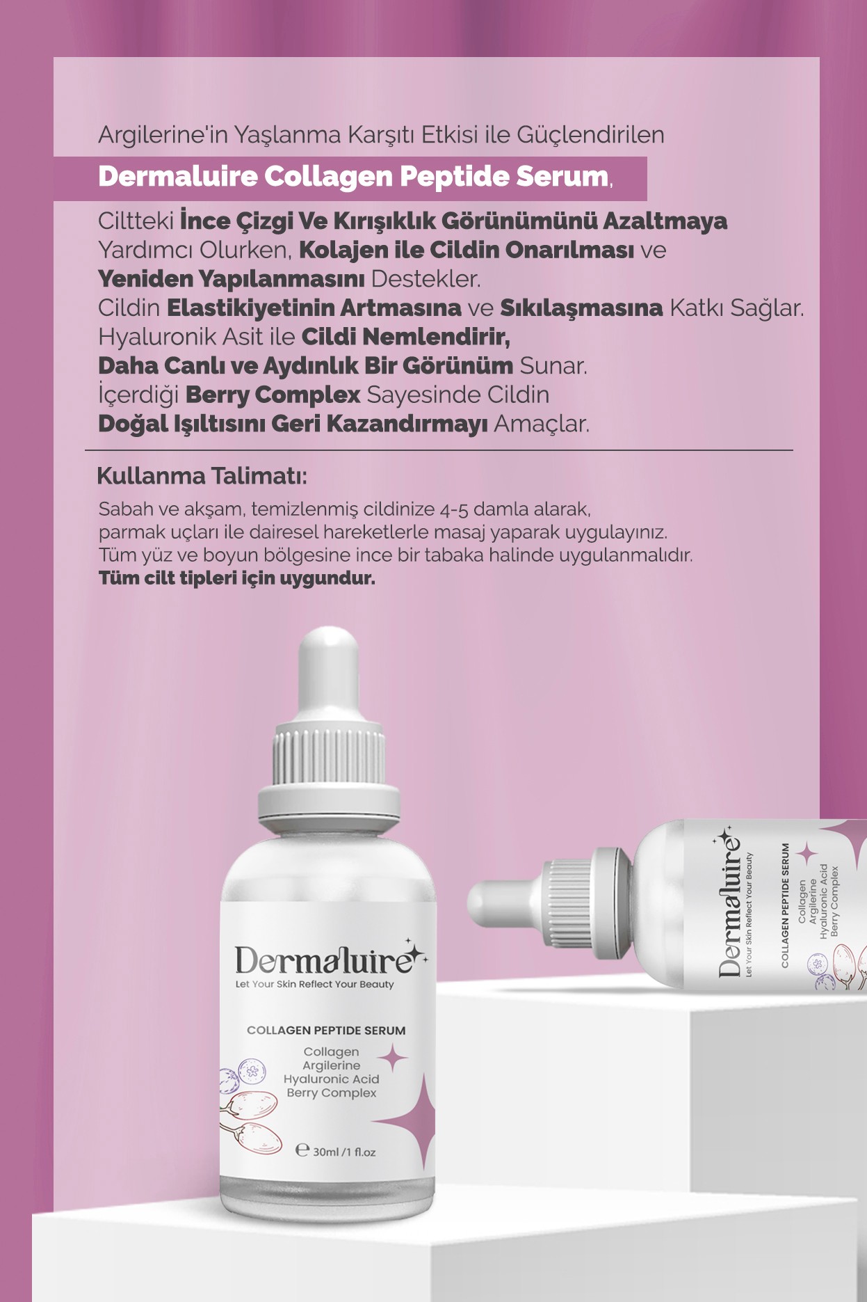 Dermaluire, Yaşlanma Karşıtı Collagen Peptide Serum ( Collagen, Argilerine, Hyaluronic Acid, Berry Complex )