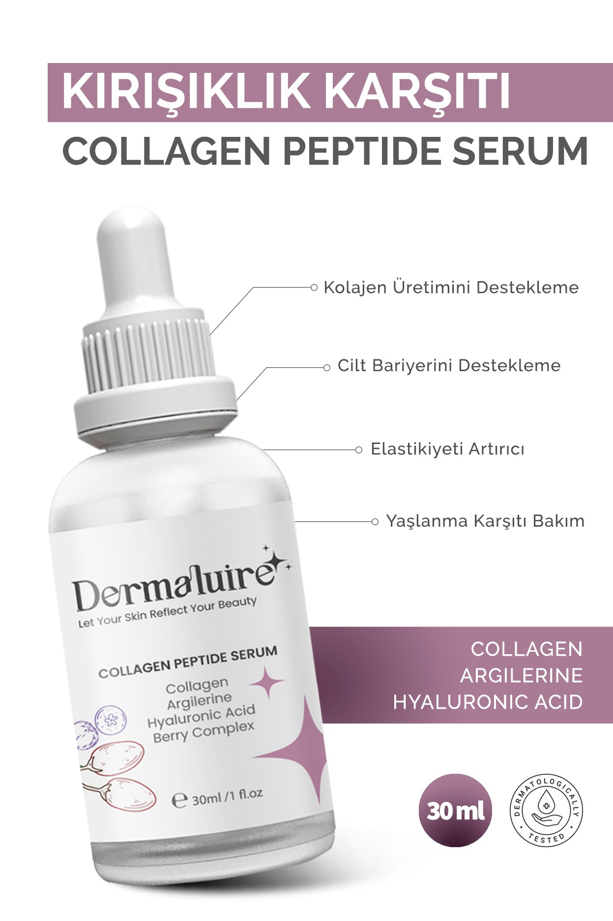 Dermaluire, Yaşlanma Karşıtı Collagen Peptide Serum ( Collagen, Argilerine, Hyaluronic Acid, Berry Complex )