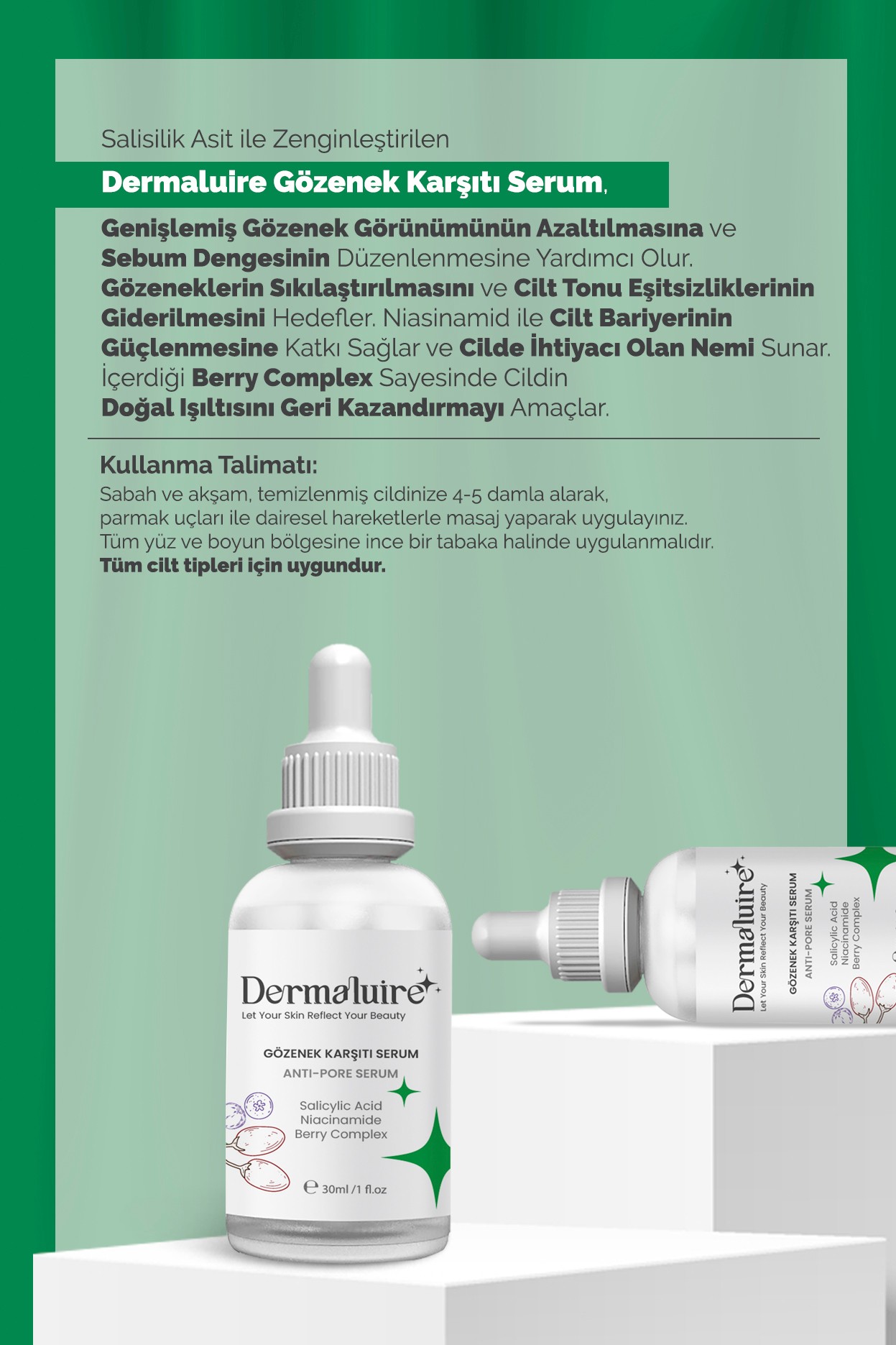 Dermaluire, Gözenek Karşıtı Serum (Salicylic Acid, Niacinamide, Berry Complex )