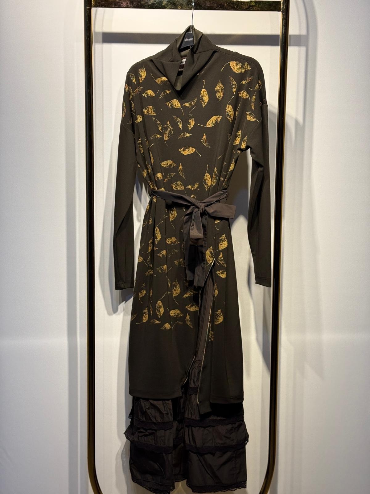 MİSSWHENCE 38810 Desenli Triko Belden Bağlamalı Uzun İkili Elbise