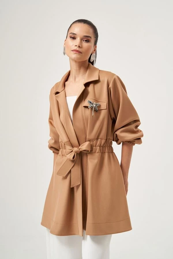 NUSS Kemer Detaylı Deri Trenç