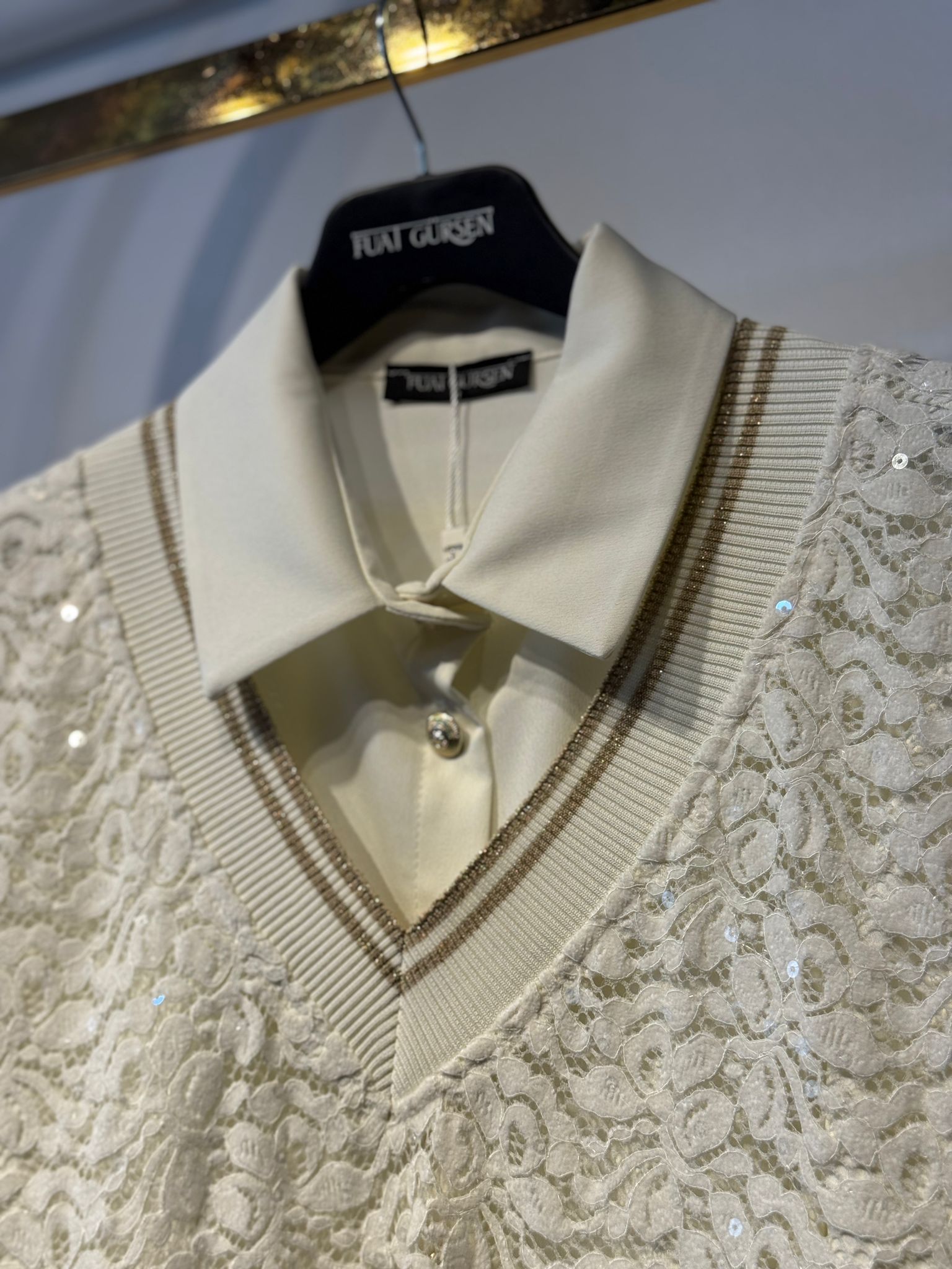 FUAT GÜRSEN Payet İşlemeli Dantel Örme V Yaka Tunik - Gömlek