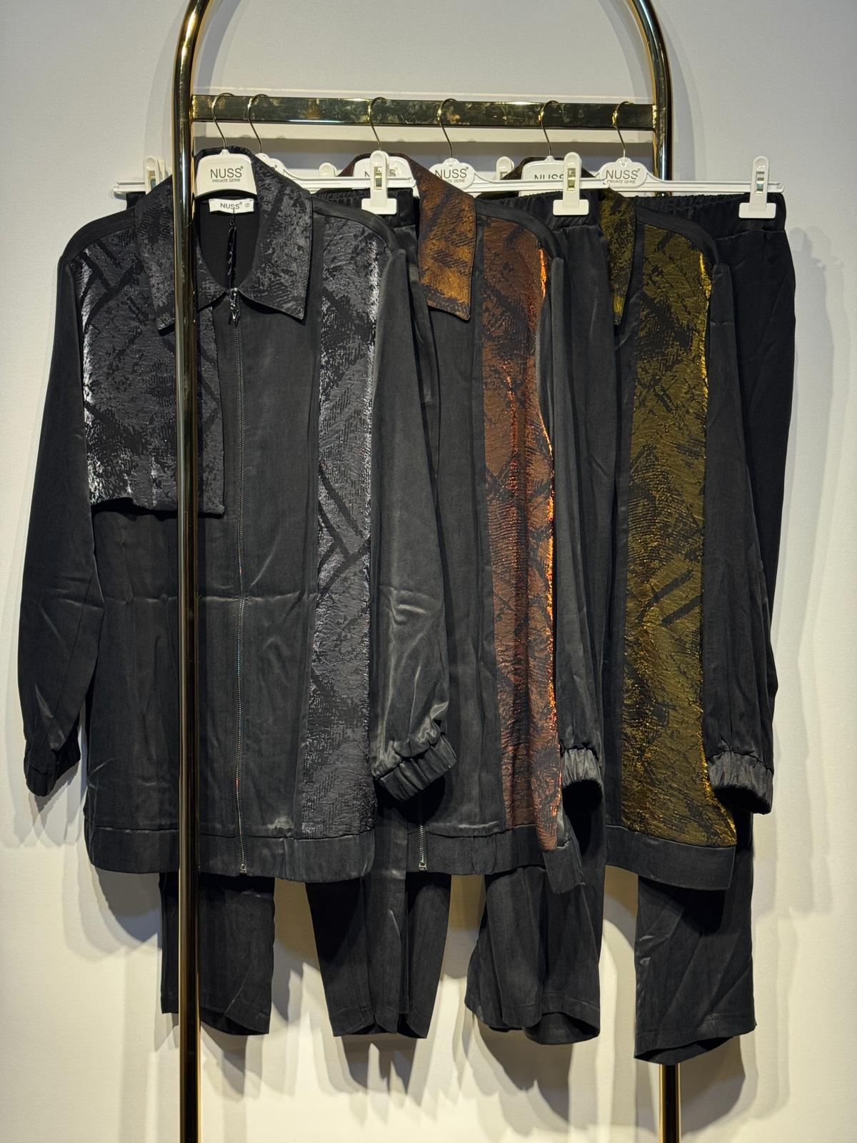 NUSS Fermuarlı Tunik Pantolon İpek Cupra Kumaş Takım