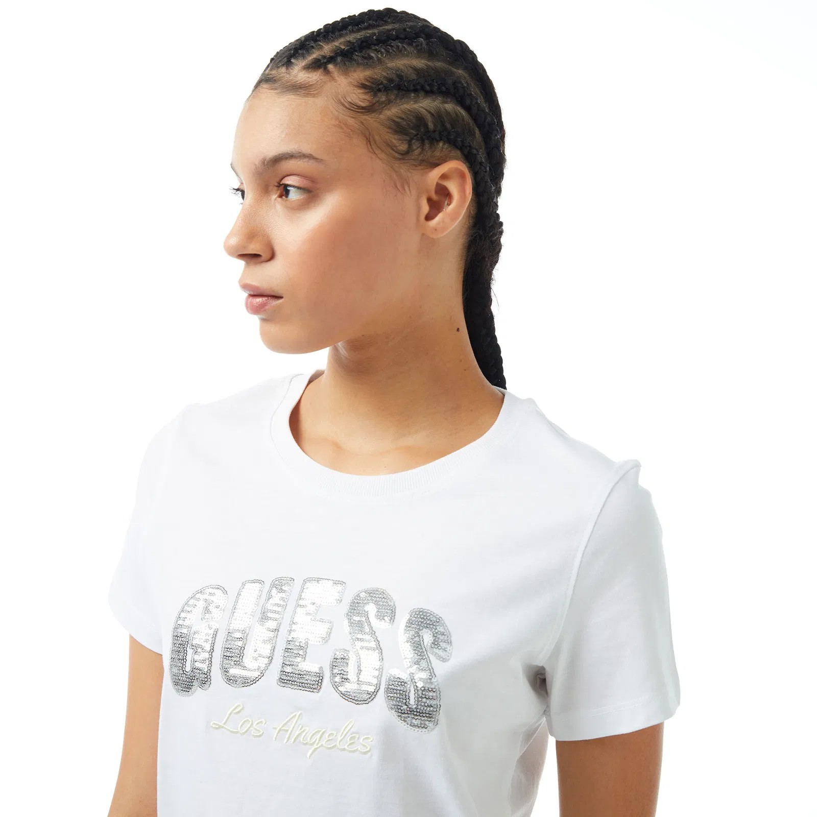 GUESS Sequins Biiklet Yaka önü pul amblem Tshirt