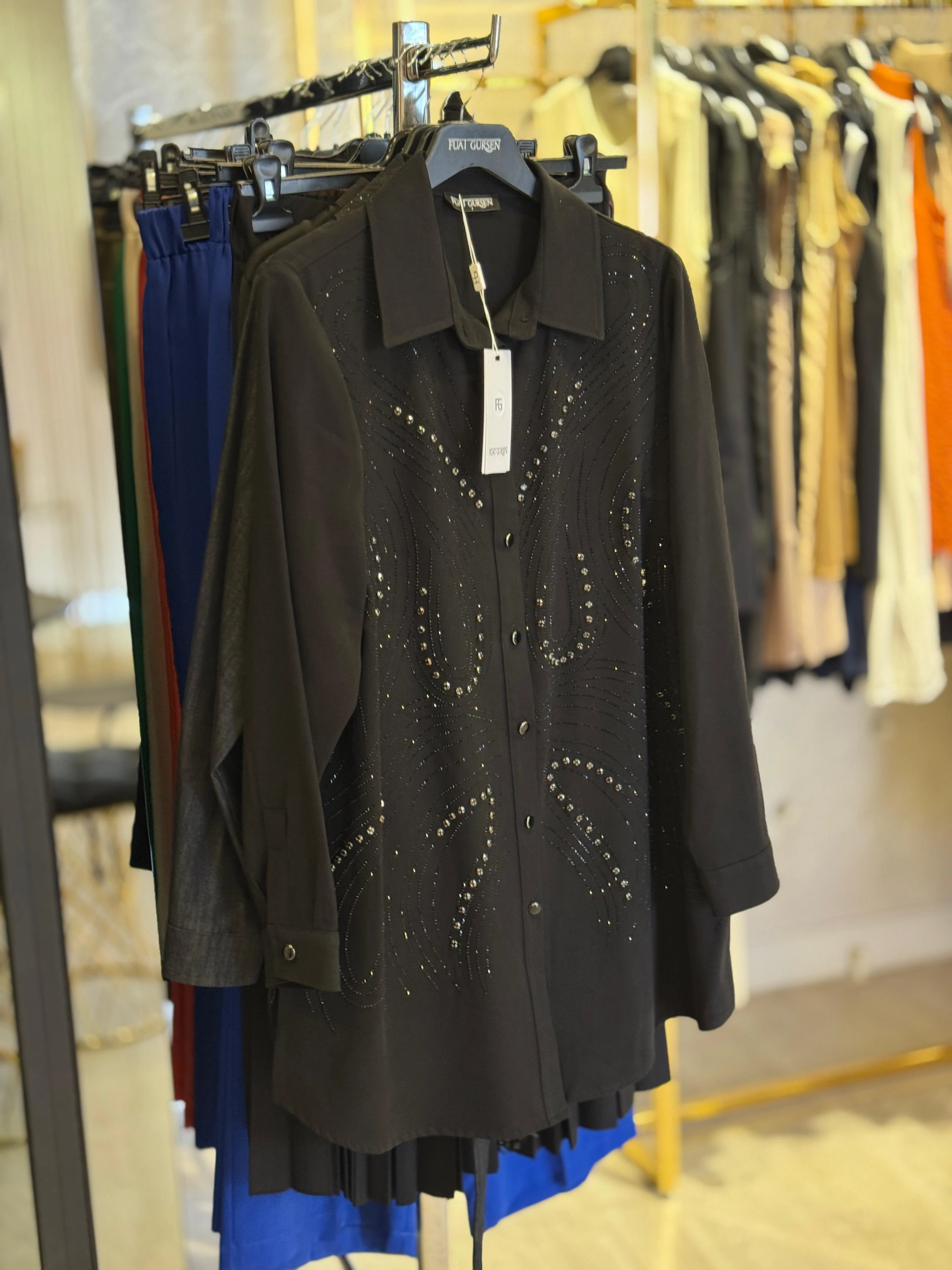 FUAT GÜRSEN Taş İşlemeli Rahat Gömlek