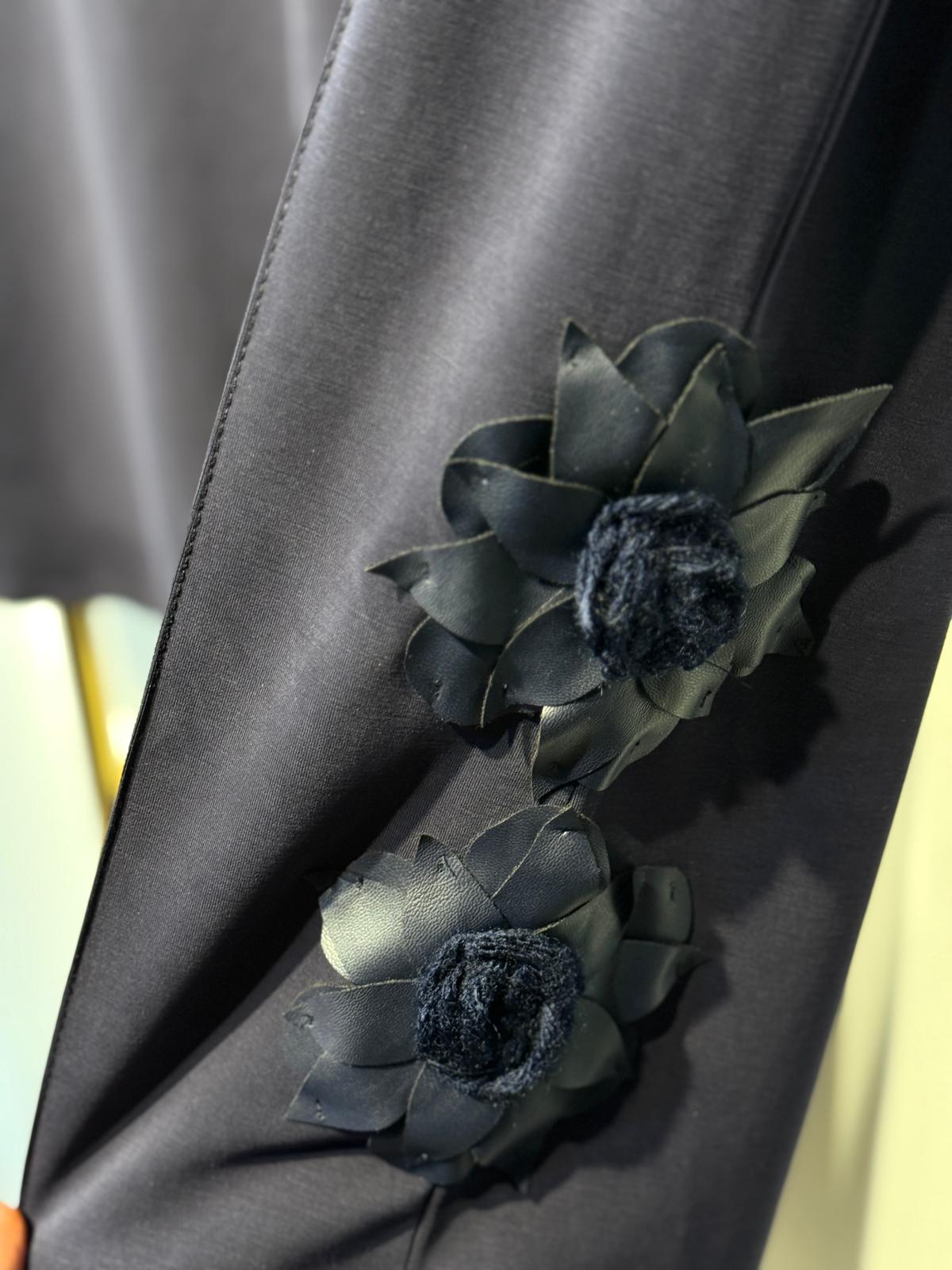 GHİSA Yaka Deri Garni Çiçek Nakış İşlemeli Rahat Tunik Pantolon Takım