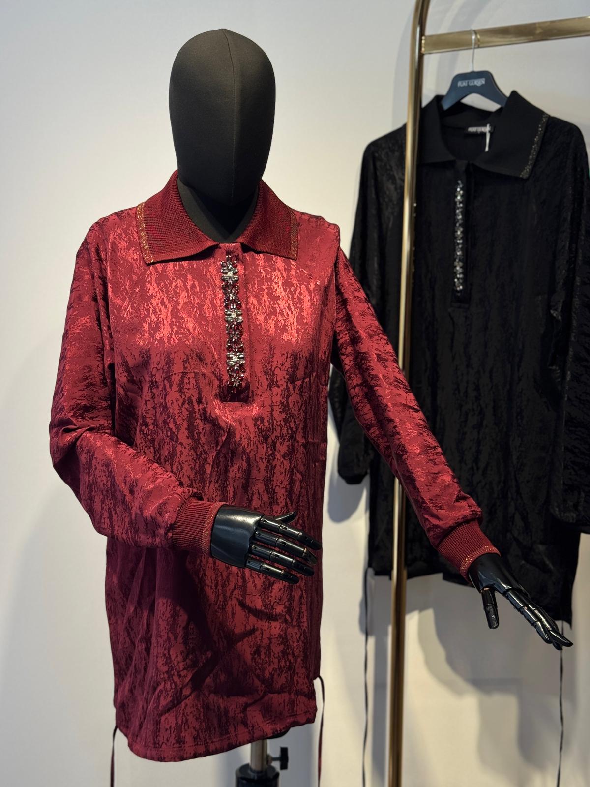 FUAT GÜRSEN Desenli Kumaş Triko Yaka Rahat Tunik