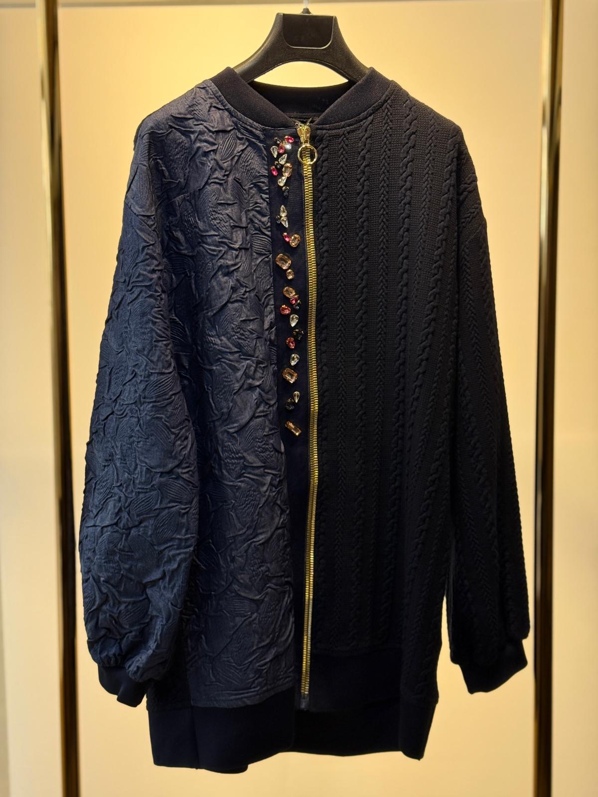 GHİSA Kabartma Mix Kumaş Gold Fermuar Detaylı Bumber Ceket