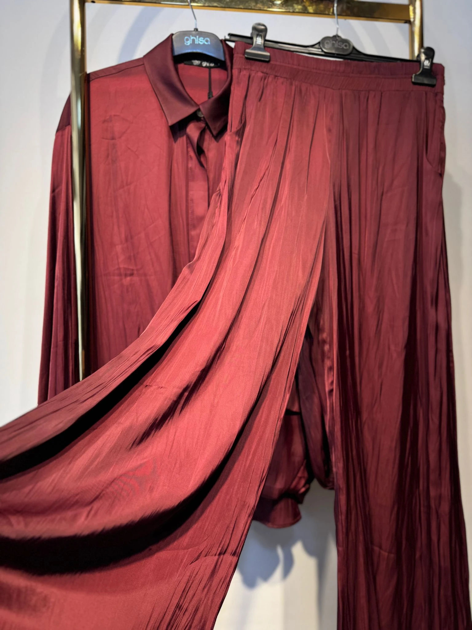 GHİSA Gizli Düğme Tasarım Gömlek - Rahat Pantolon Saten Takım