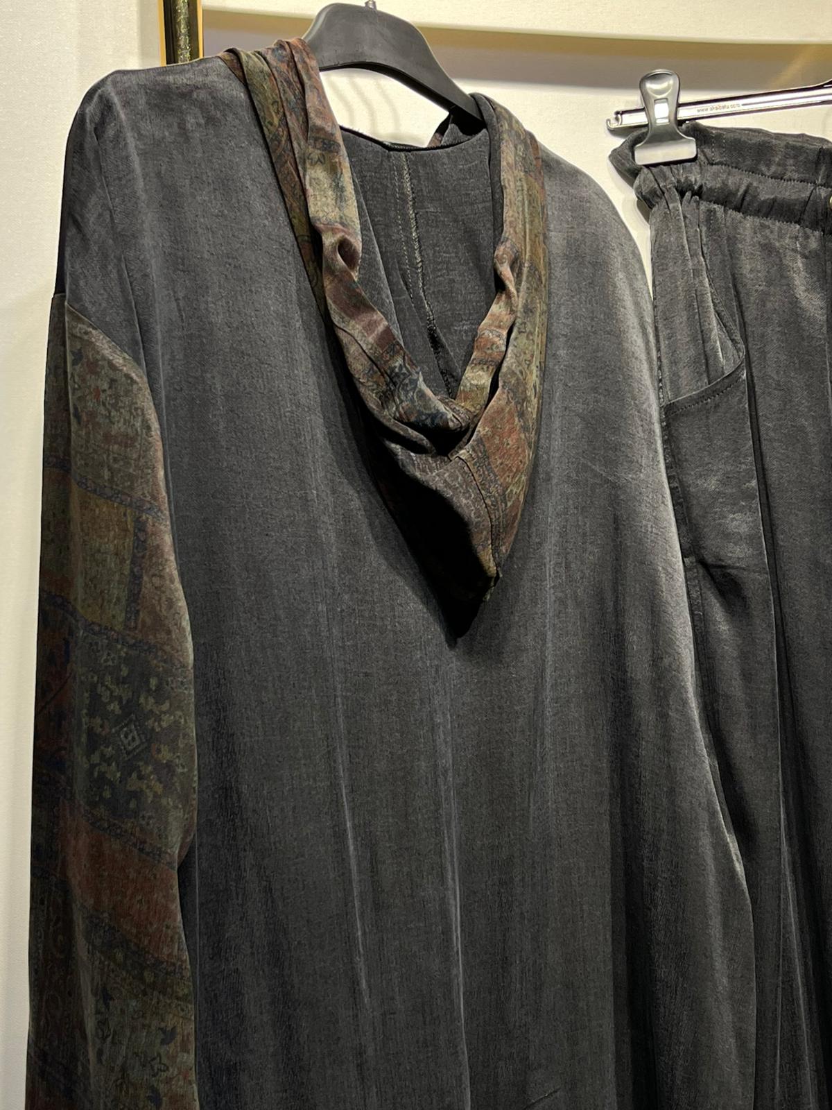 GHİSA İpek Cupra Mix Kumaş Kapşonlu Sweat Rahat Pantolon Takım