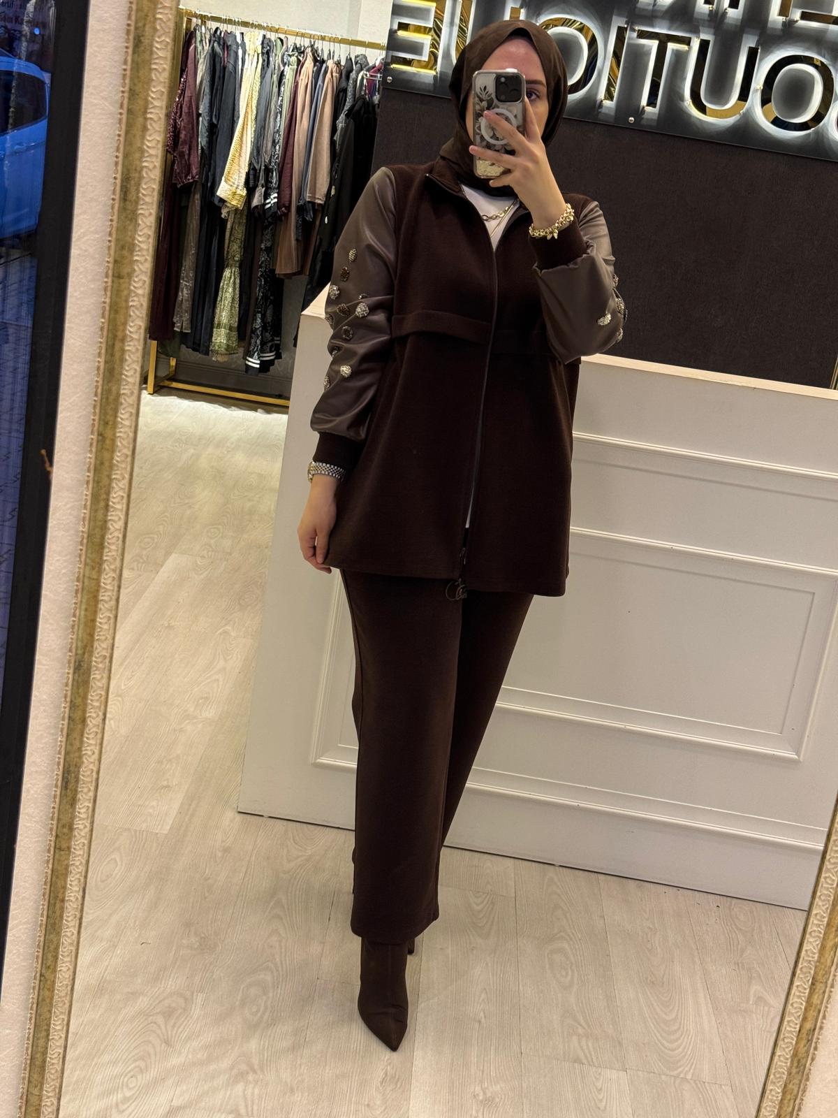 FUAT GÜRSEN Triko Mx Suni Deri Önden Fermuarlı Ceket Pantolon Takım