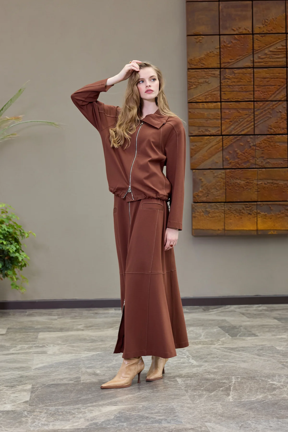 MİSSWHENCE 38201 Önden Fermuarlı Ceket -  Fermuarlı Spor Etek Takım