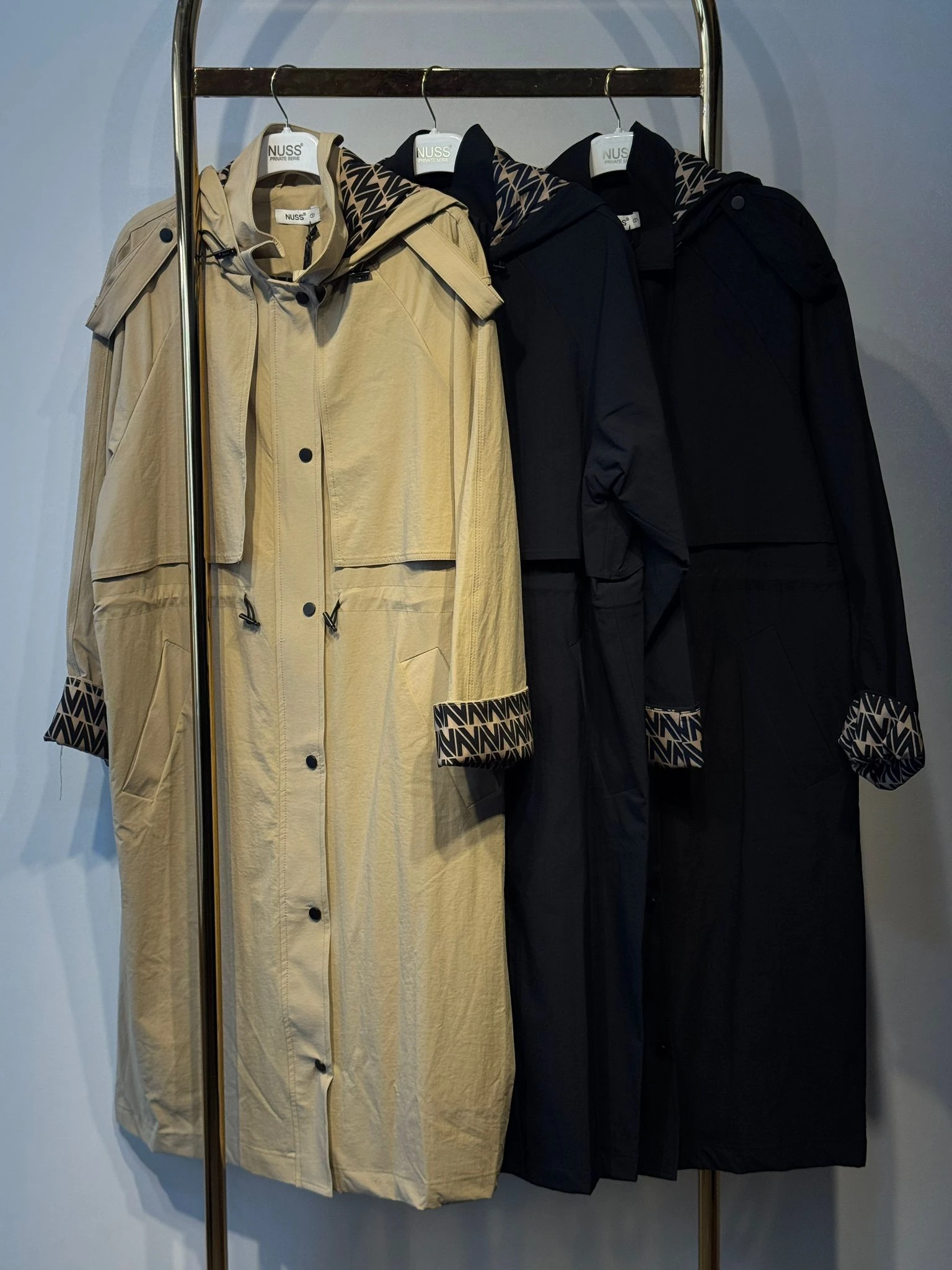 NUSS Mix Kumaş Desenli Uzun Kap