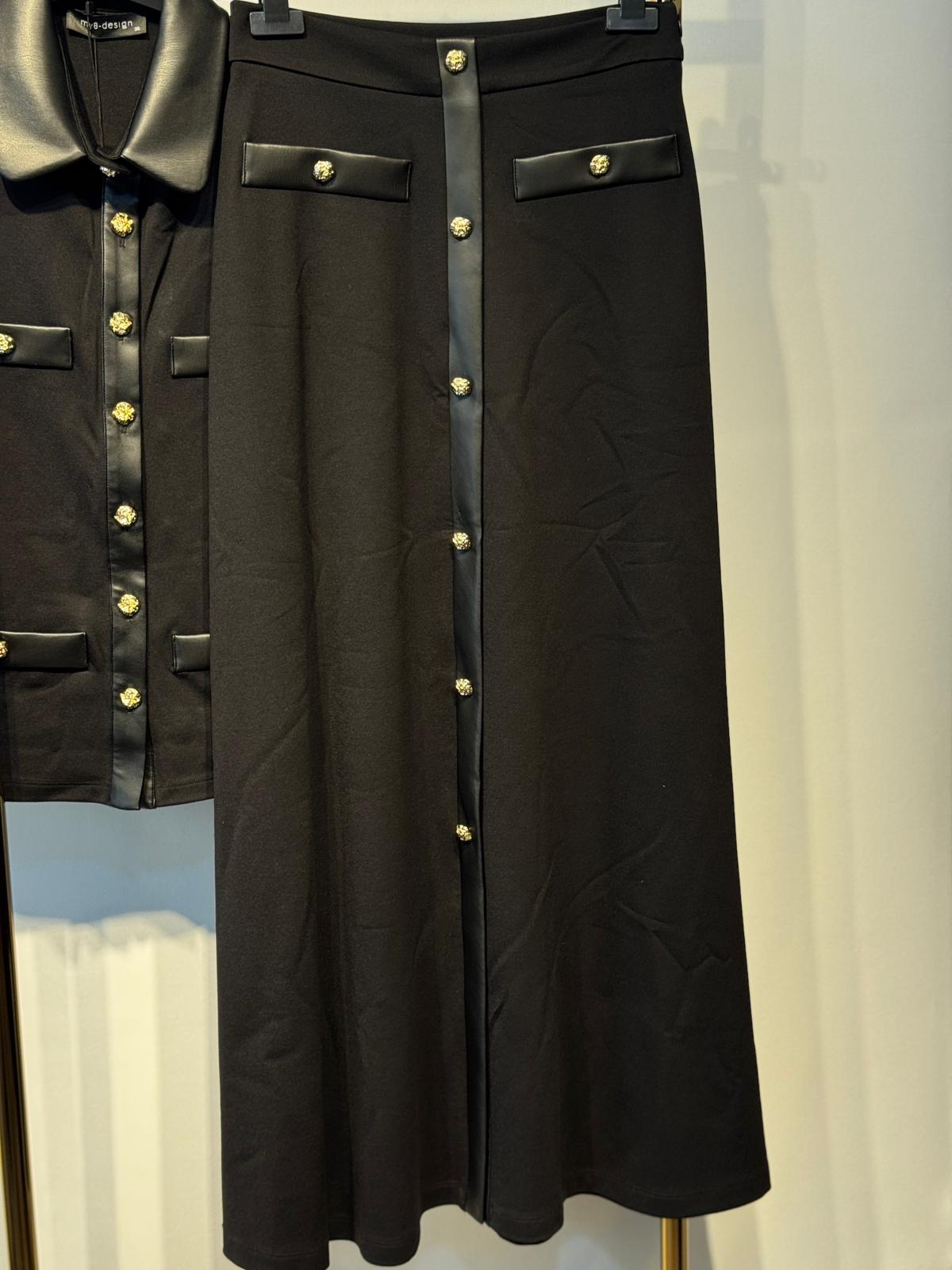 Sİ Design my8 4143 - 3116 Deri Detaylı Gold Düğmeli Bluz Etek Takım