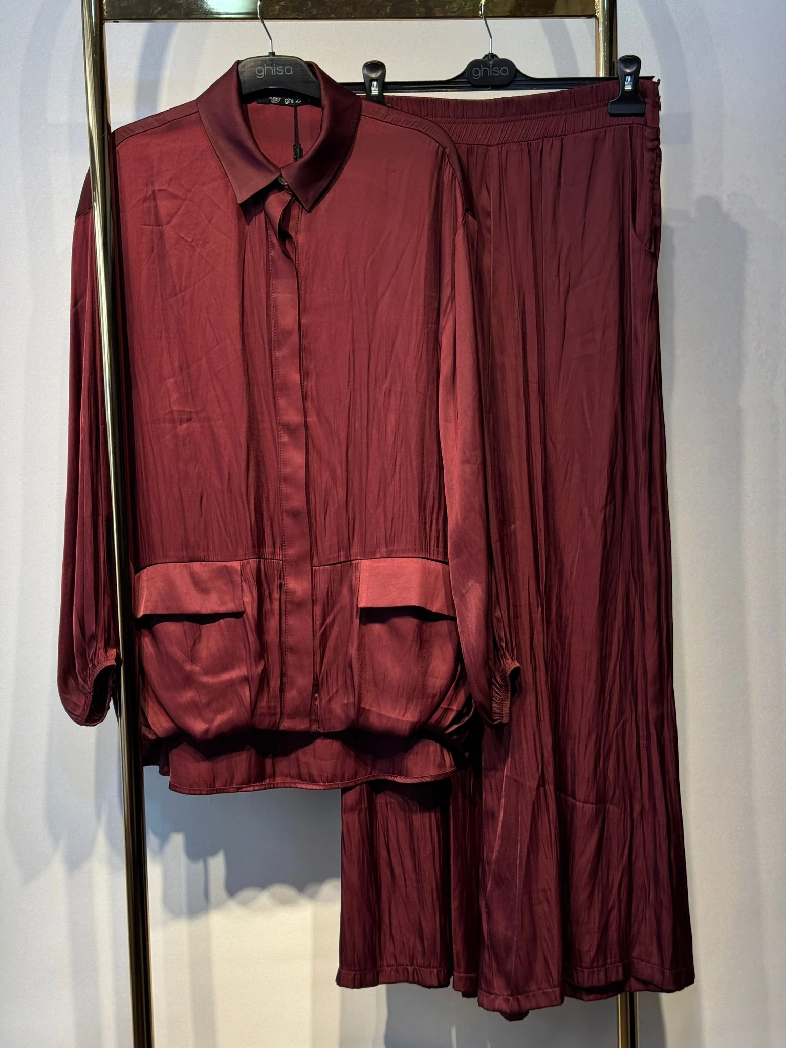 GHİSA Gizli Düğme Tasarım Gömlek - Rahat Pantolon Saten Takım