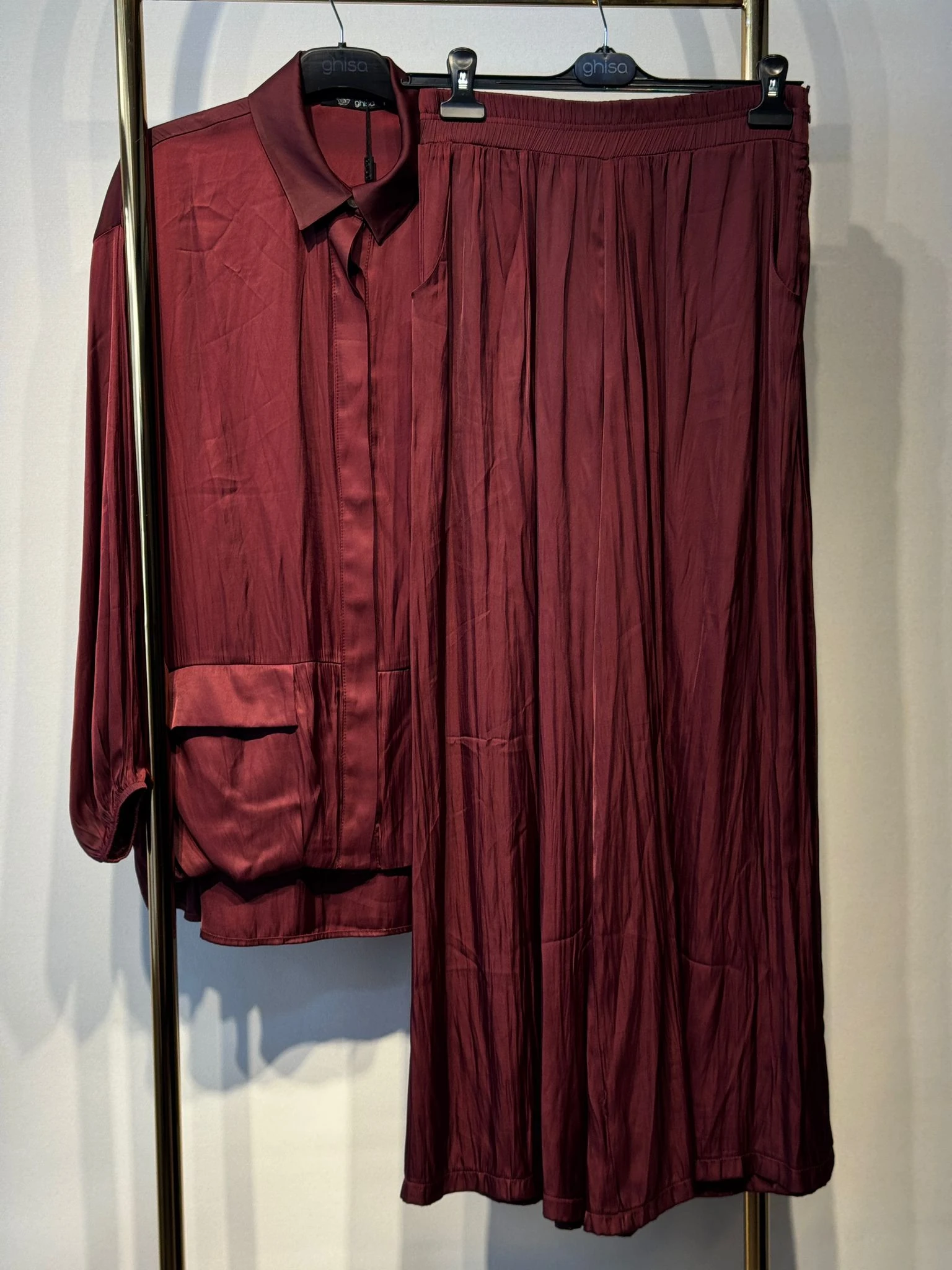 GHİSA Gizli Düğme Tasarım Gömlek - Rahat Pantolon Saten Takım