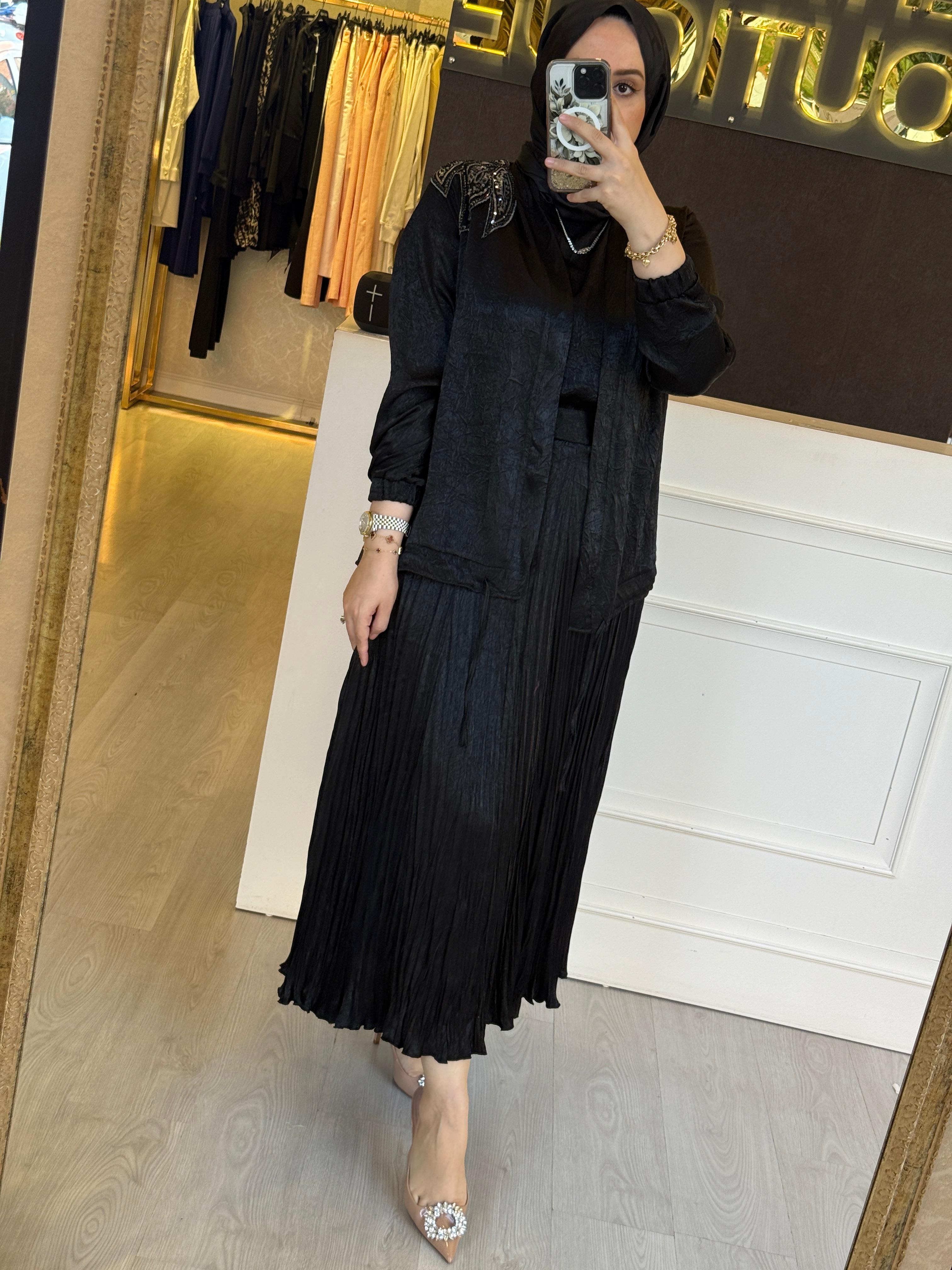 FUAT GÜRSEN Payet İşlemeli Hırka İçlik Etek 3'lü Takım