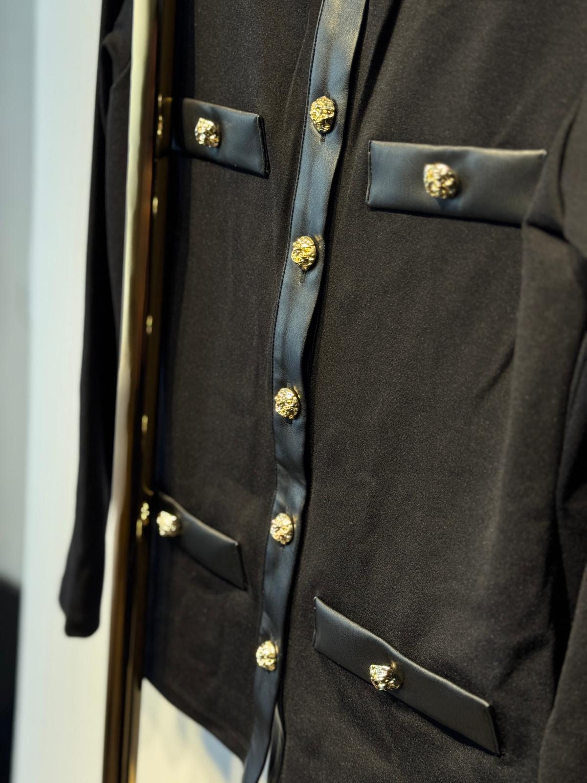 Sİ Design my8 4143 - 3116 Deri Detaylı Gold Düğmeli Bluz Etek Takım