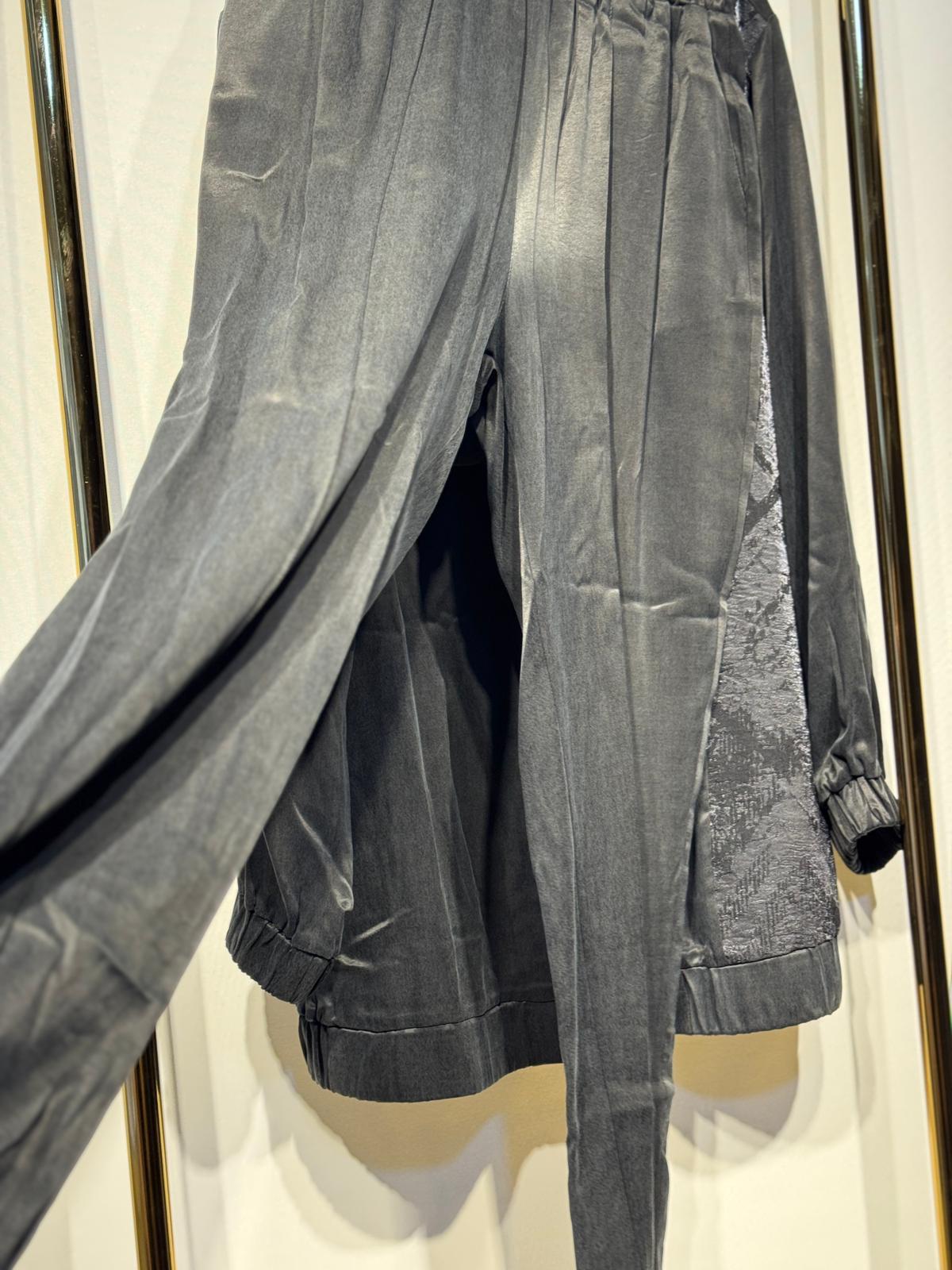 NUSS Fermuarlı Tunik Pantolon İpek Cupra Kumaş Takım