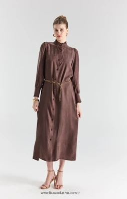LİSA EXCLUSİVE İpek Cupra Önden Düğmeli Uzun Elbise