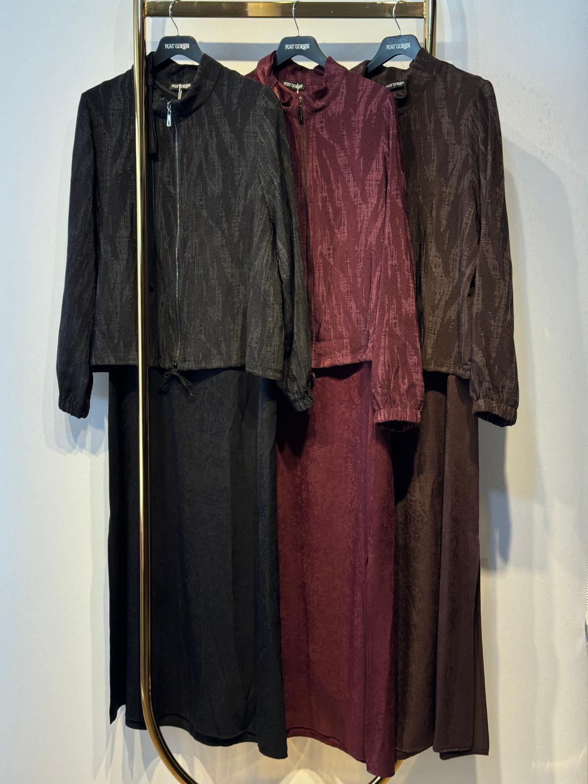 FUAT GÜRSEN Desenli Kumaş Ceketli Uzun Elbise