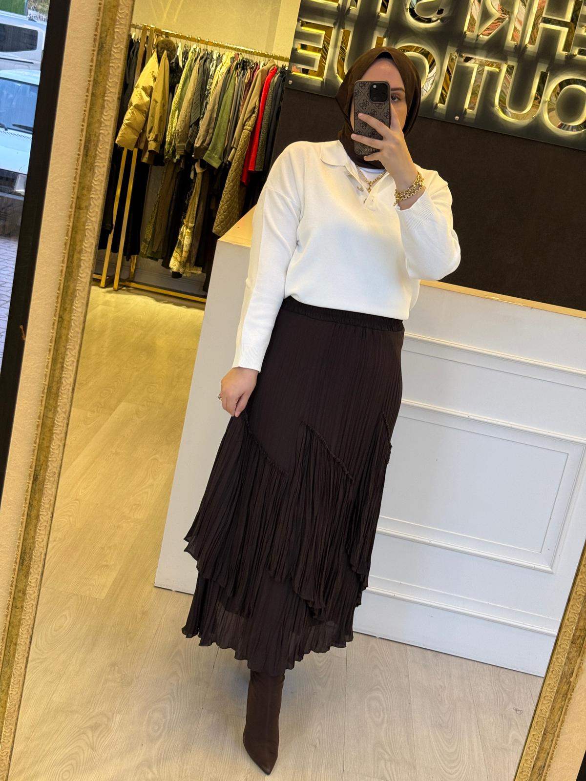 GHİSA Merserize Gold Yonca Düğmeli Yakalı Rahat Bluz