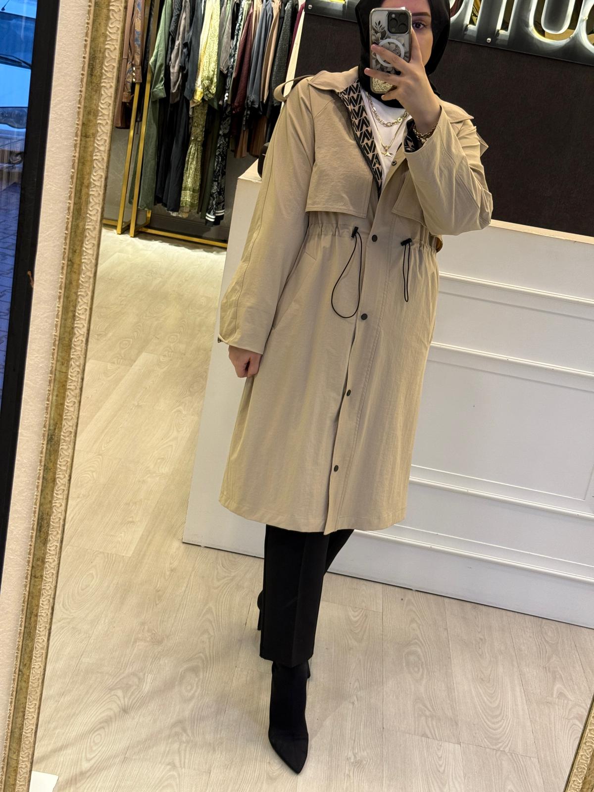 NUSS Mix Kumaş Desenli Uzun Kap