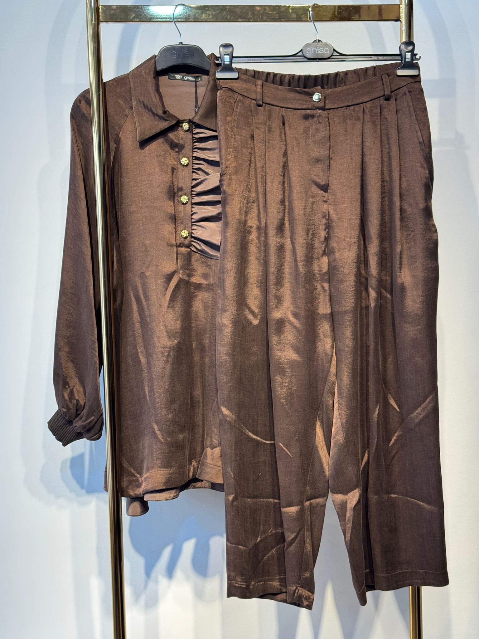 GHİSA Yarım Düğme Yakalı Tunik - Rahat Pantolon İpek Cupra Takım