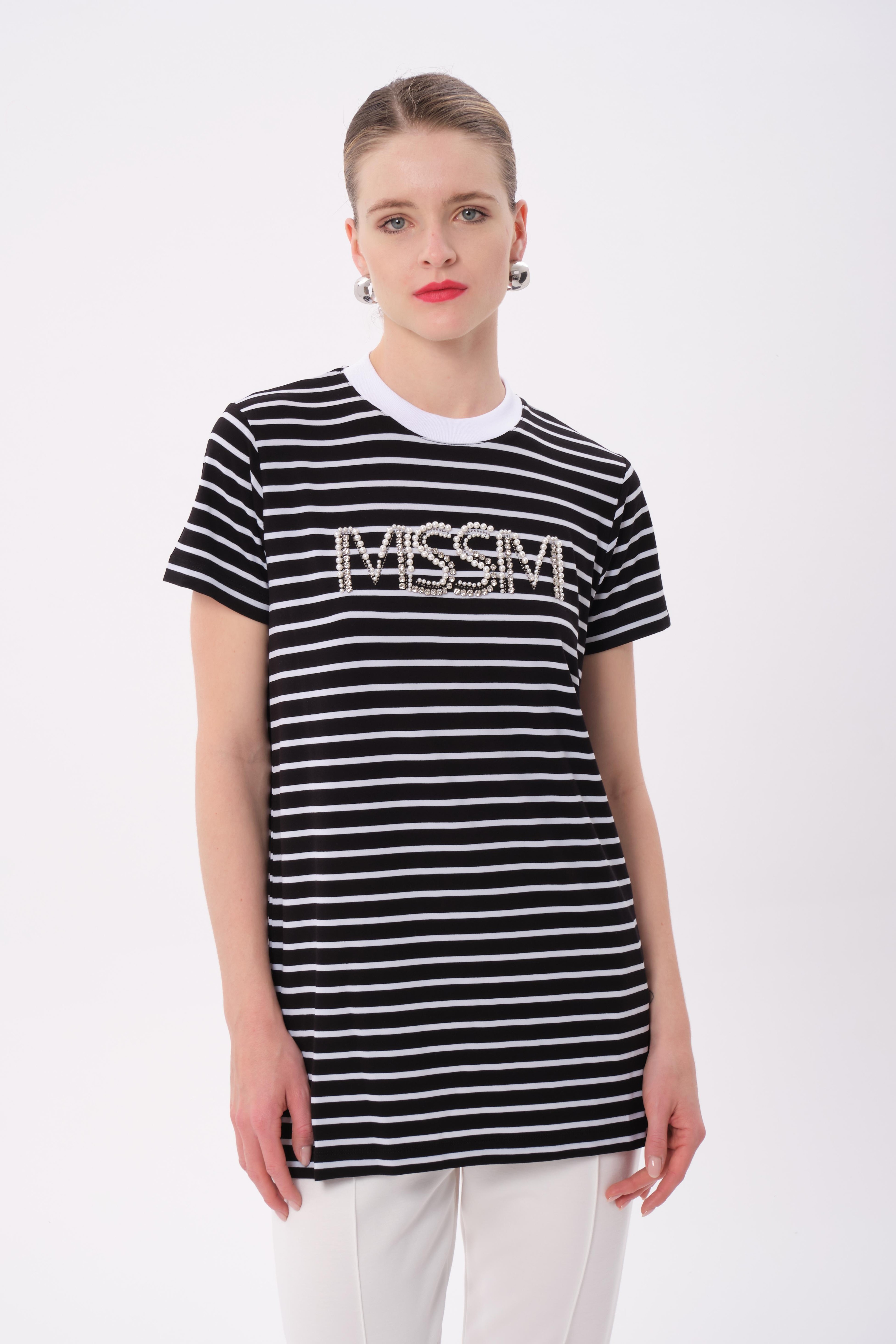 MİSSEMRAMİSS MSSM Taşlı Çizgili Tshirt