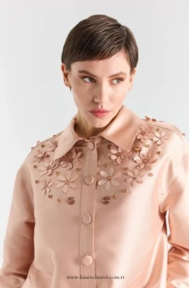 LİSA EXCLUSİVE Kumaş Çiçek İşlemeli Gömlek Pantolon Takım