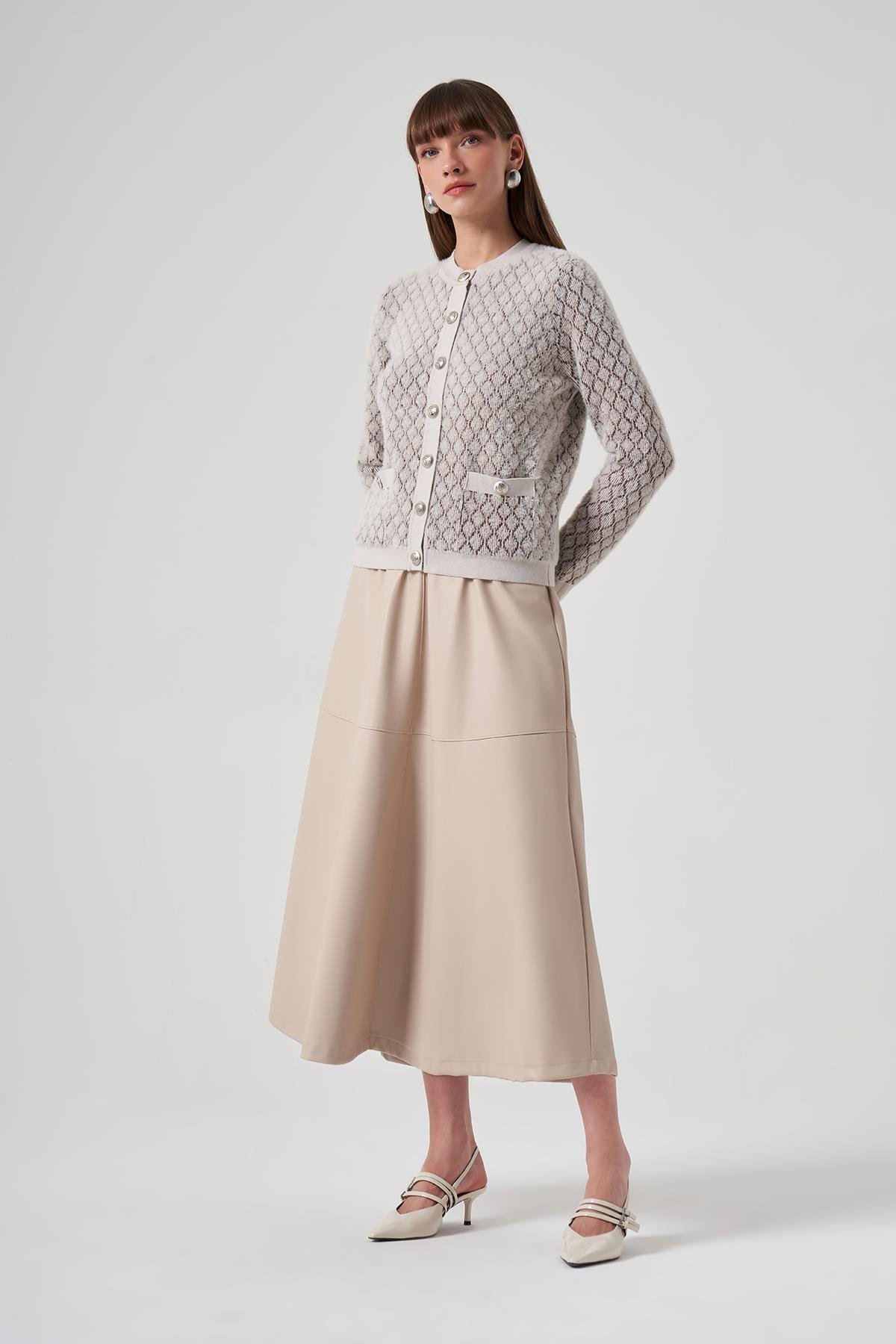 NUSS Baklava Desenli Çift Renk Angore Kısa Hırka