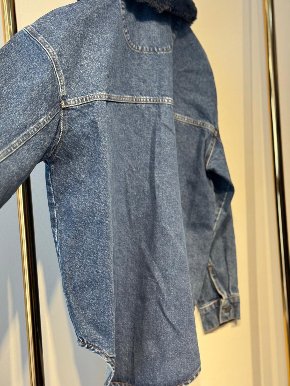 MİSSEMRAMİSS Kürk İşlemeli Boncuk Detaylı Denim Kot Ceket