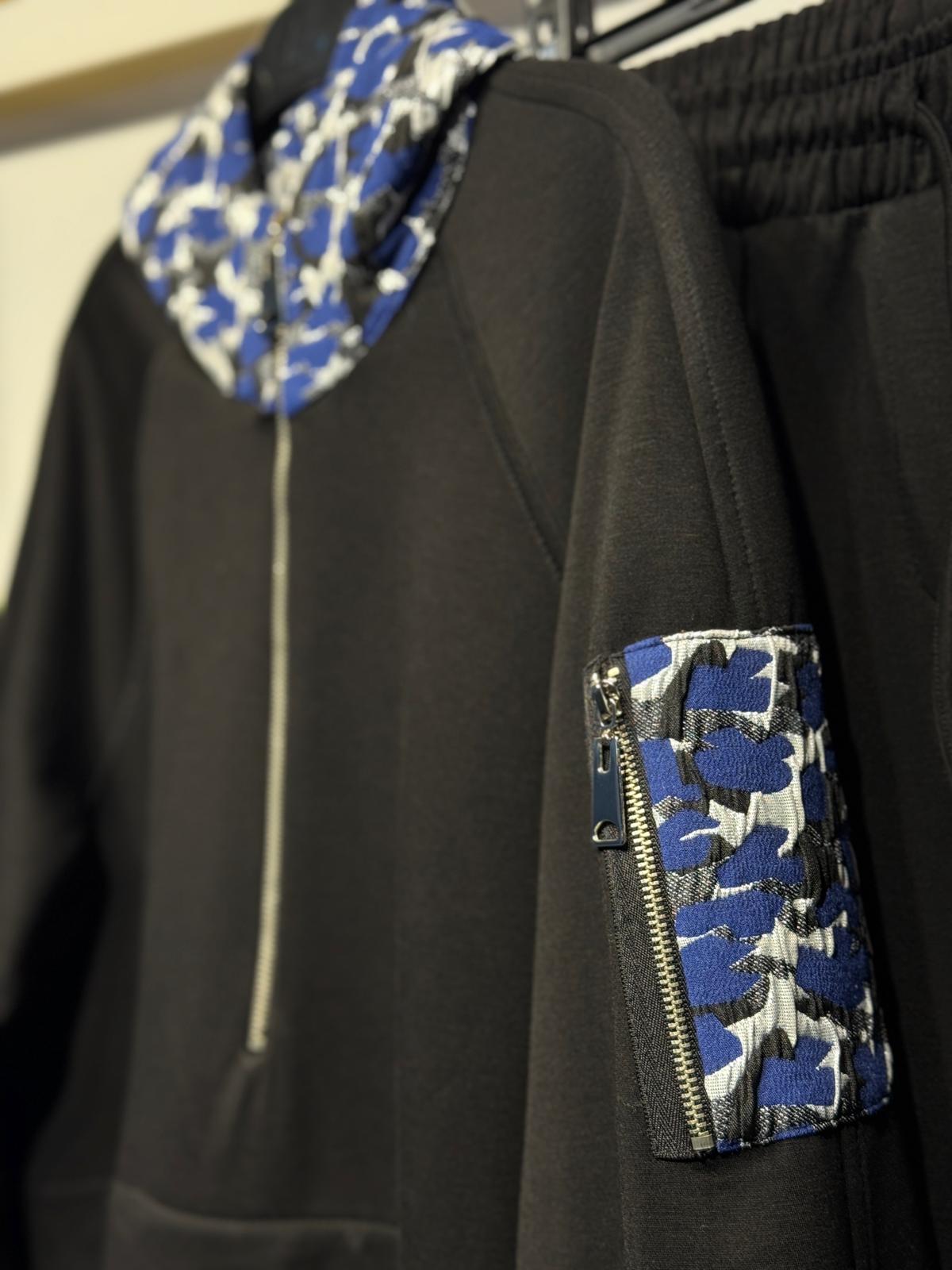 LİSA EXCLUSİVE Desenli Kumaş Mix Kapşonlu Ceket Pantolon Takım