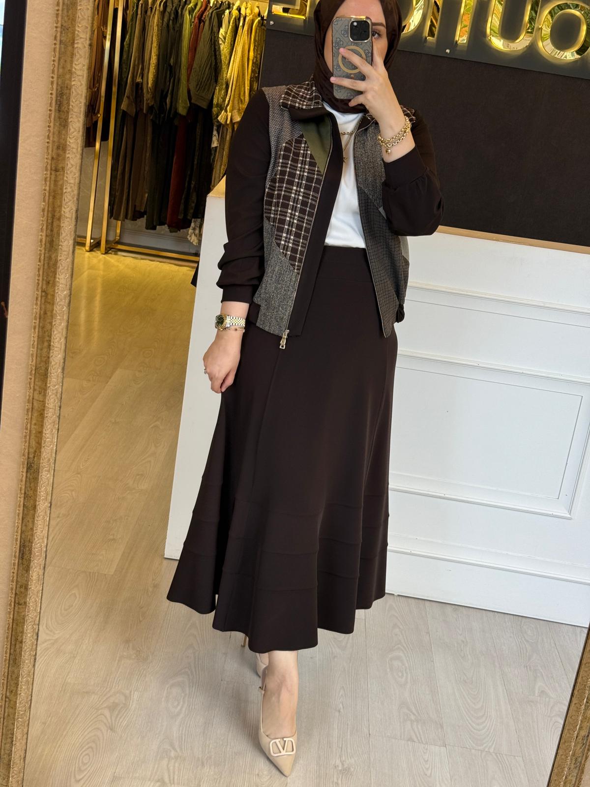 MİSSWHENCE 38200 Mix Kumaş Ceket - Parçalı Etek Takım