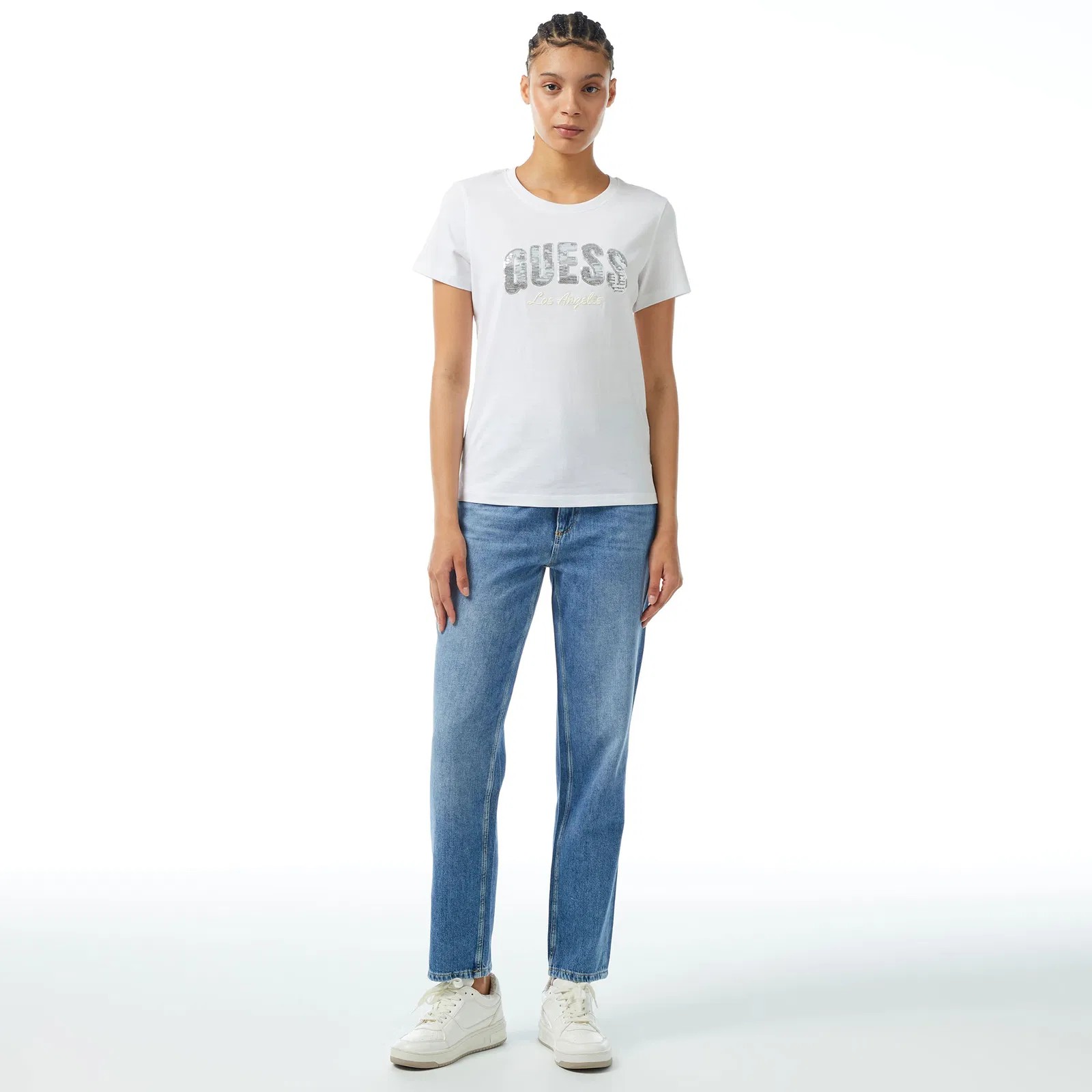 GUESS Sequins Biiklet Yaka önü pul amblem Tshirt