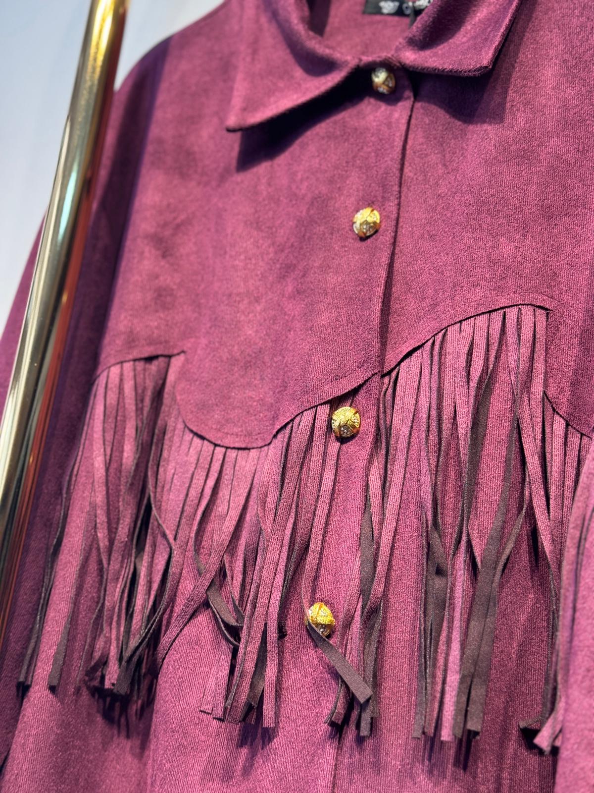 GHİSA Gold Düğme Detaylı Saçak İşlemeli Süet Ceket Pantolon Takım