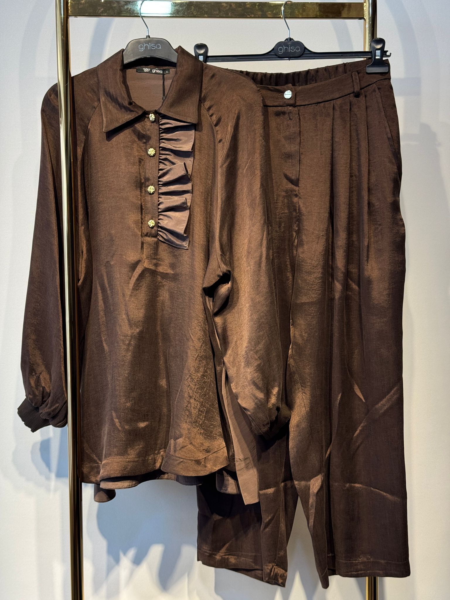 GHİSA Yarım Düğme Yakalı Tunik - Rahat Pantolon İpek Cupra Takım