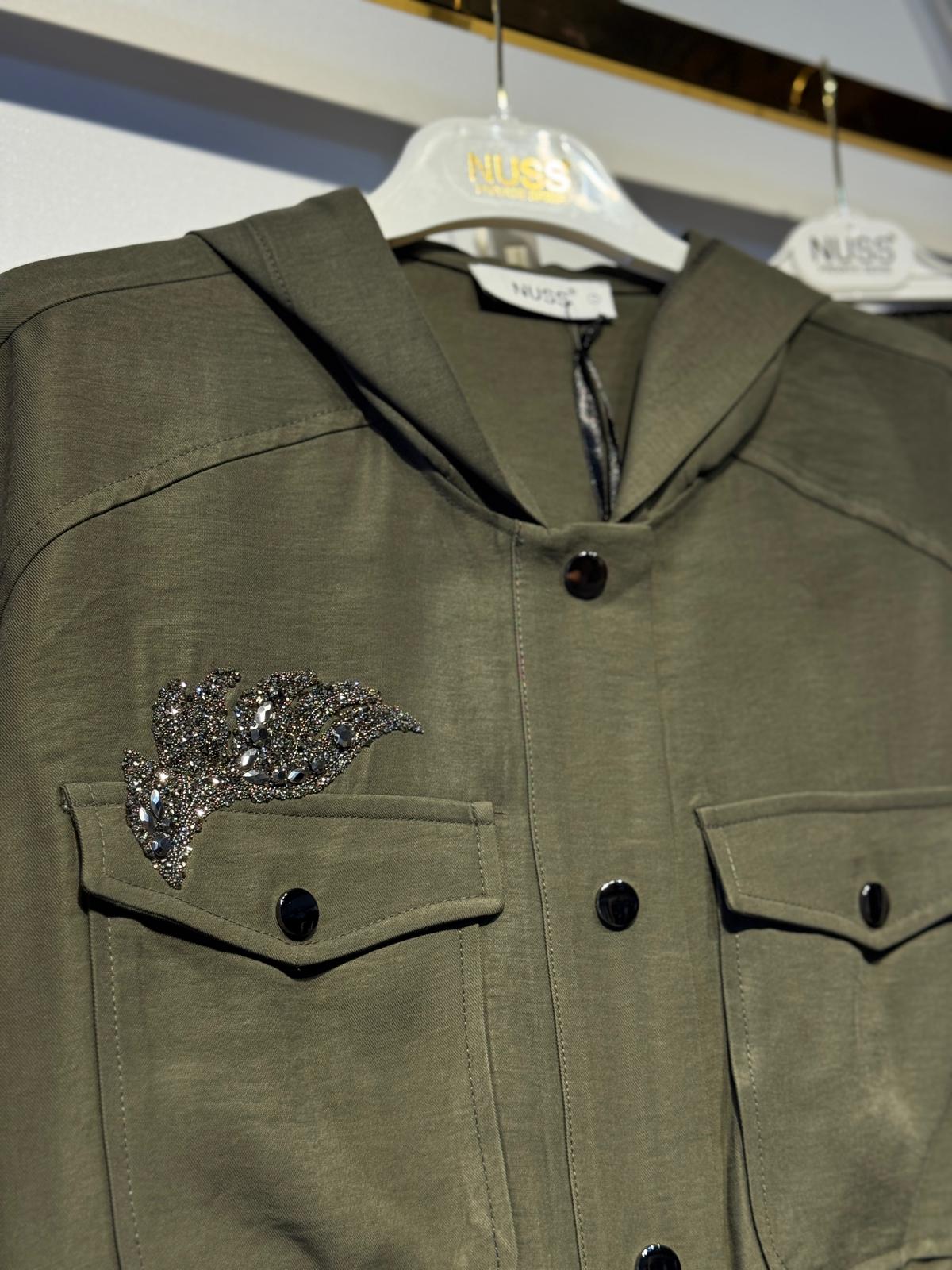 NUSS Göğüs Boncuk İşlemeli Kapşonlu Ceket Pantolon Takım