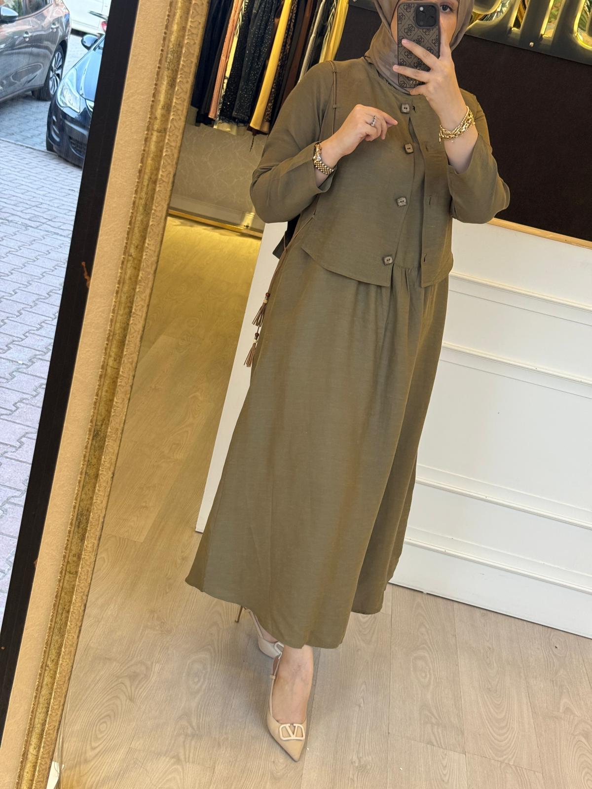 LİSSMORE Odun Görünüm Düğmeli Cepkenli Elbise