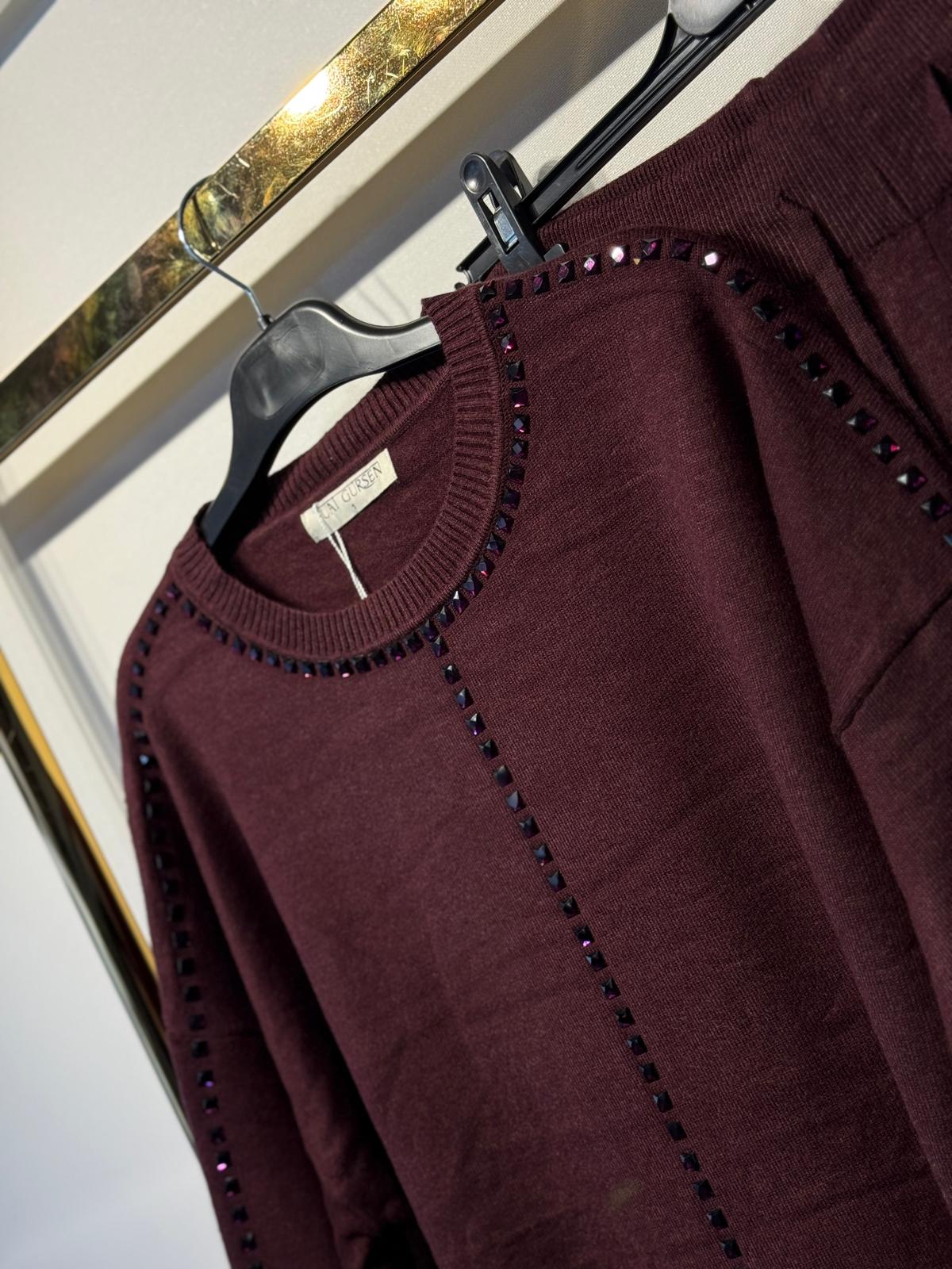 FUAT GÜRSEN Yanları Taş İşlemeli Merserize Rahat Tunik Pantolon Takım