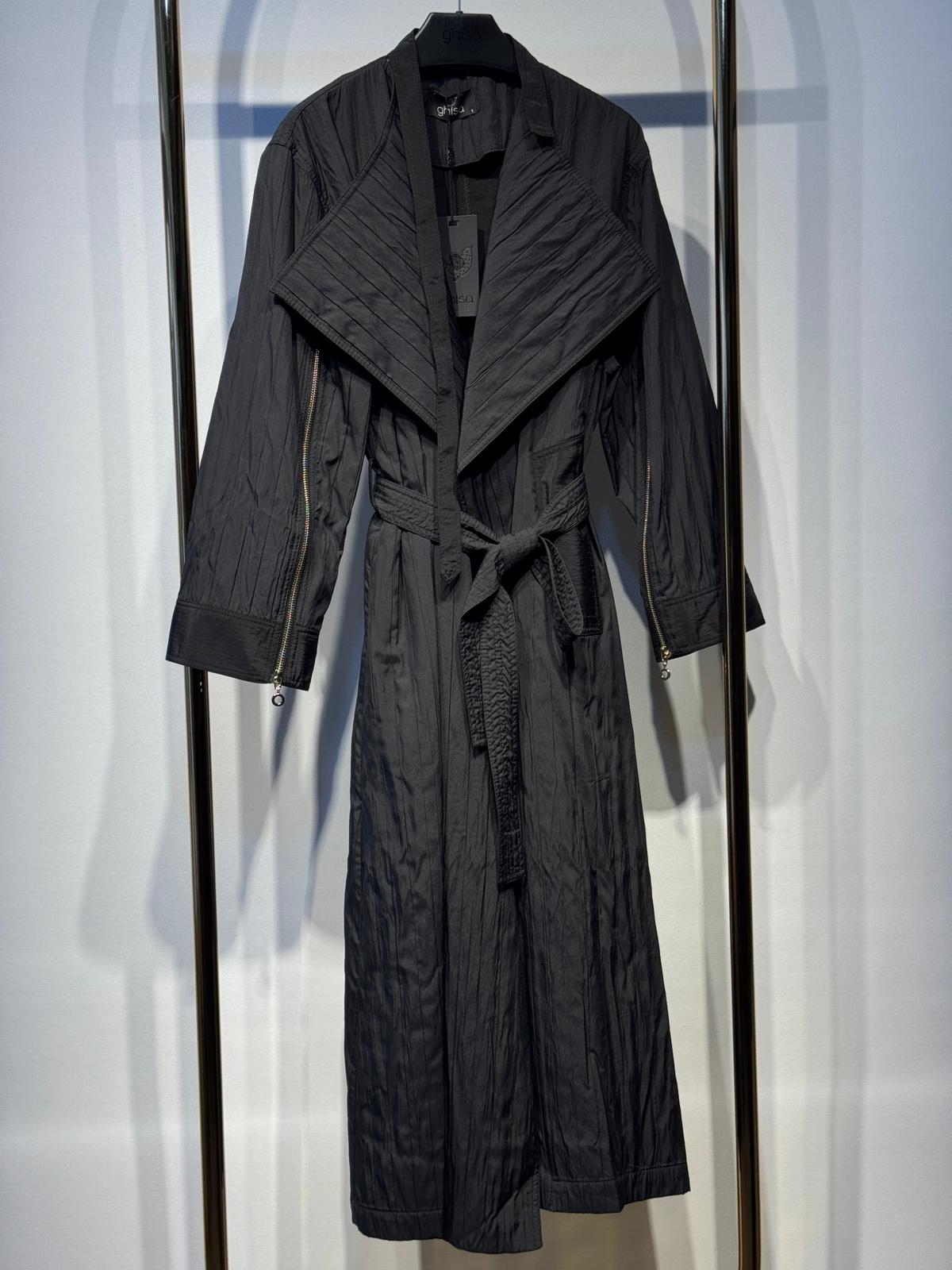 GHİSA Kabartma Kumaş Belden Bağlamalı Uzun Pardesü