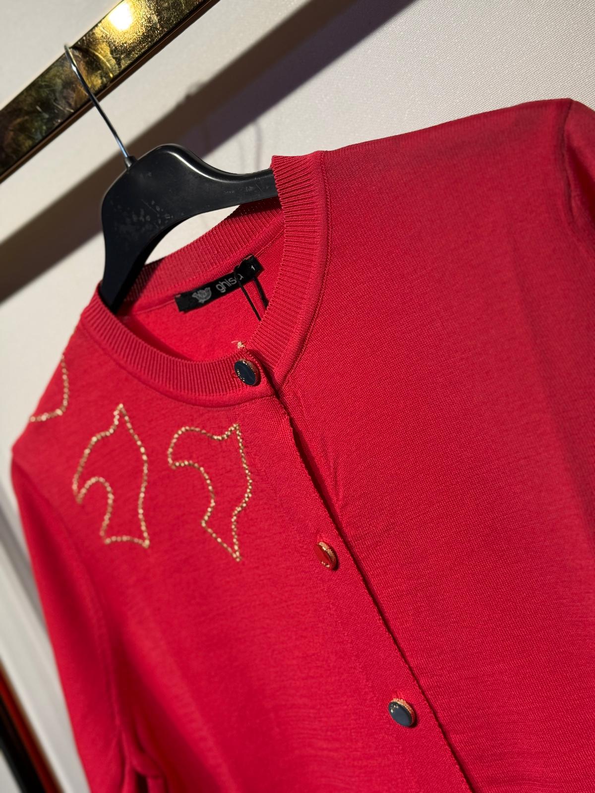 GHİSA Gold İplik Nakış İşlemeli Gold Düğme Detaylı Merserize Hırka