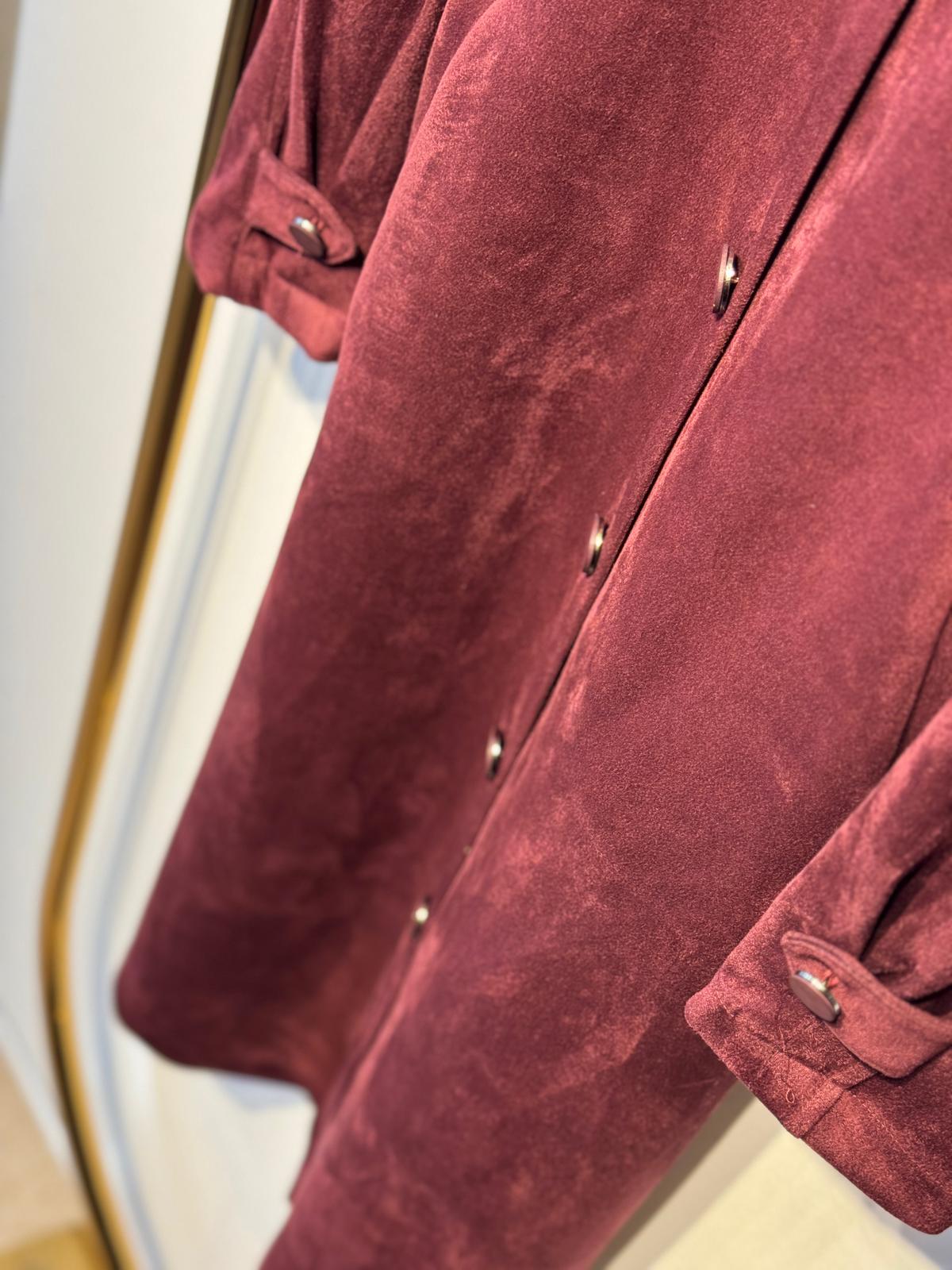 FUAT GÜRSEN Yaka Çiçek İşlemeli Süet Uzun Kap