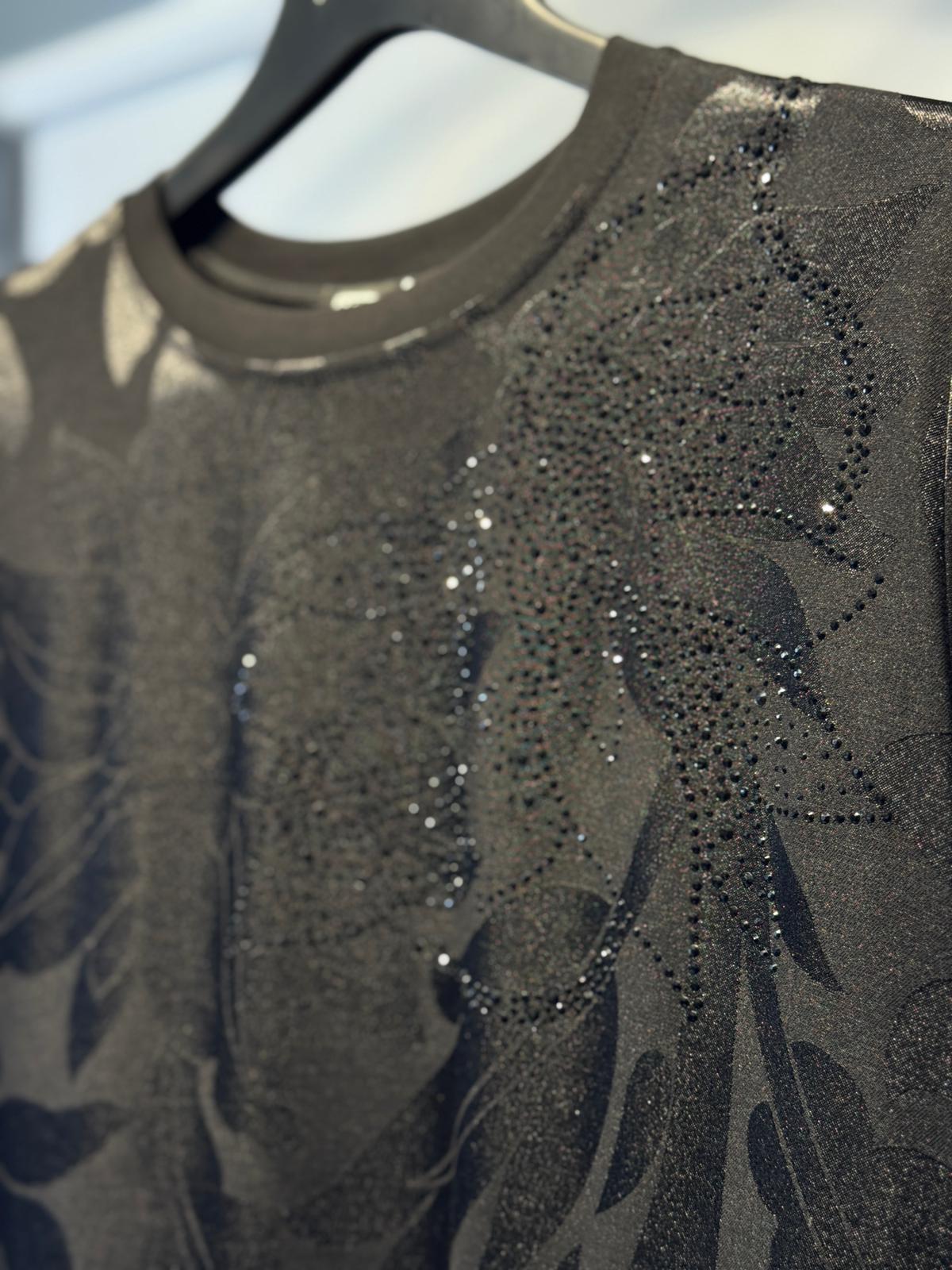 FUAT GÜRSEN Taş İşlemeli Desenli Kumaş Rahat Tasarım Tunik